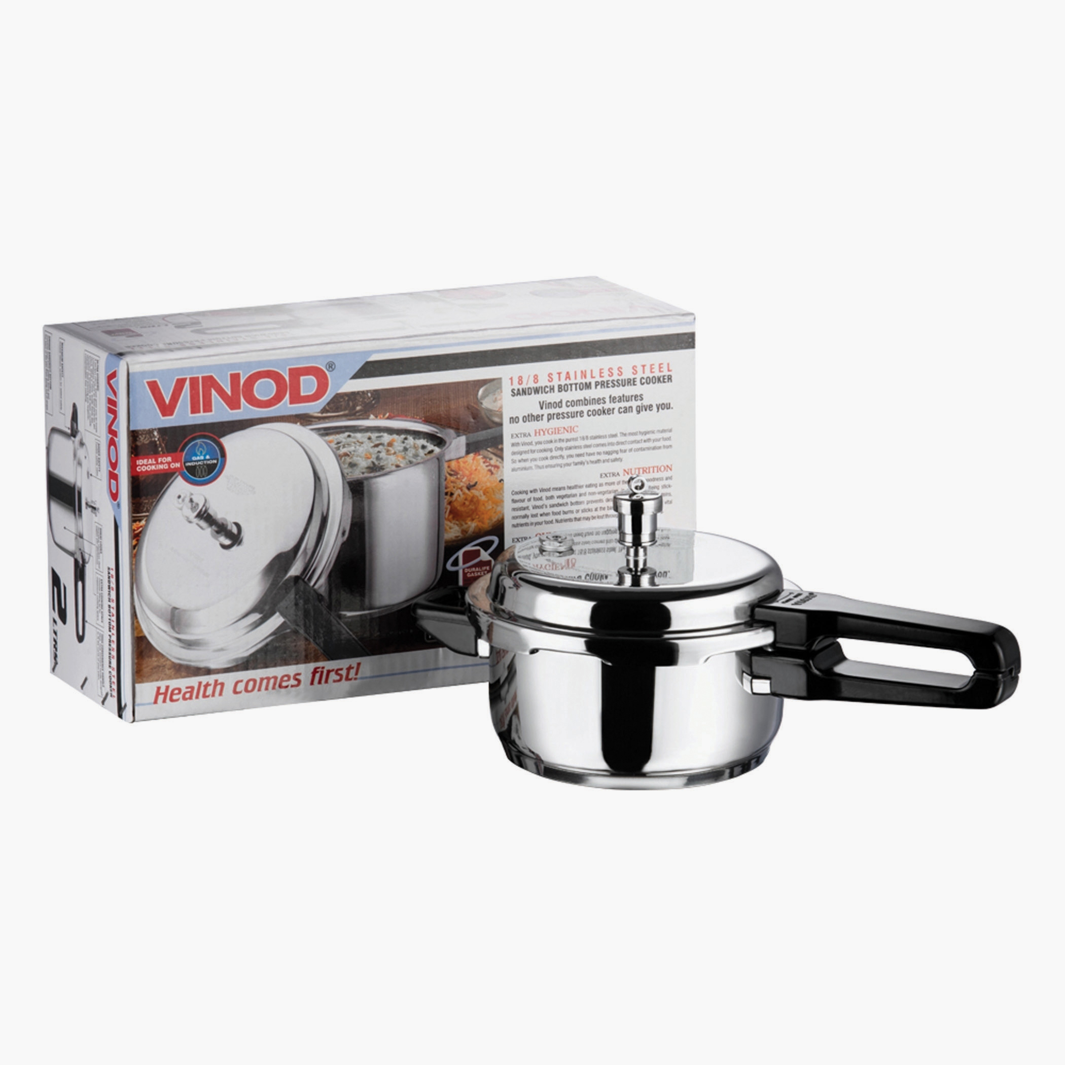 VINOD 18/8 Stainless Steel Pressure Cooker - 3L in Silver