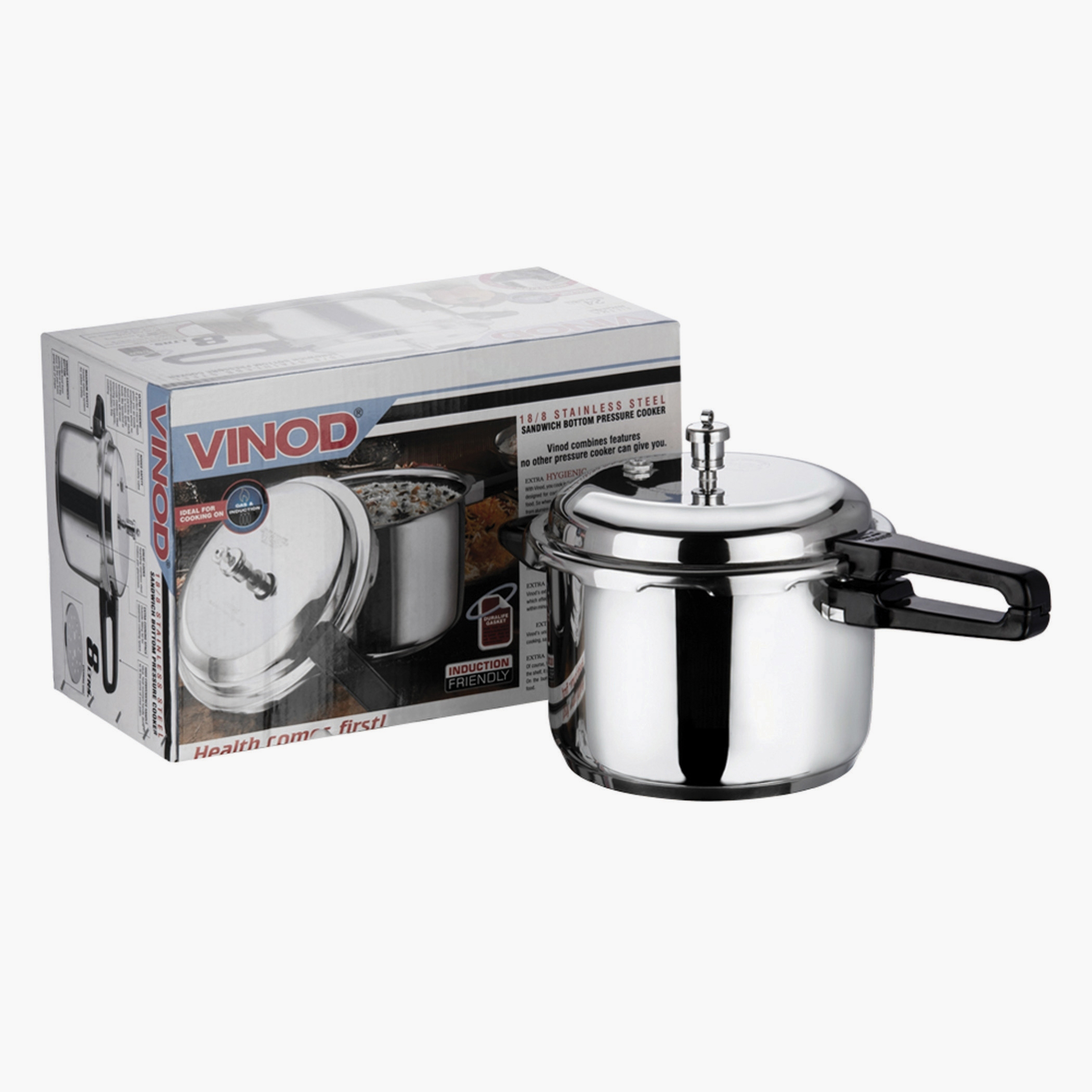 VINOD 18/8 Stainless Steel Pressure Cooker - 5L in Silver