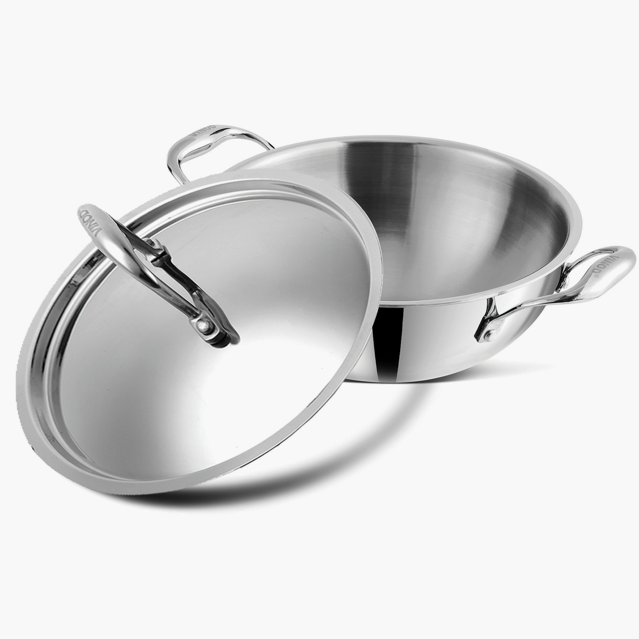 VINOD Platinum Triply Stainless Steel Deep Kadai with Glass Lid - 24cm, 3.2L in Silver