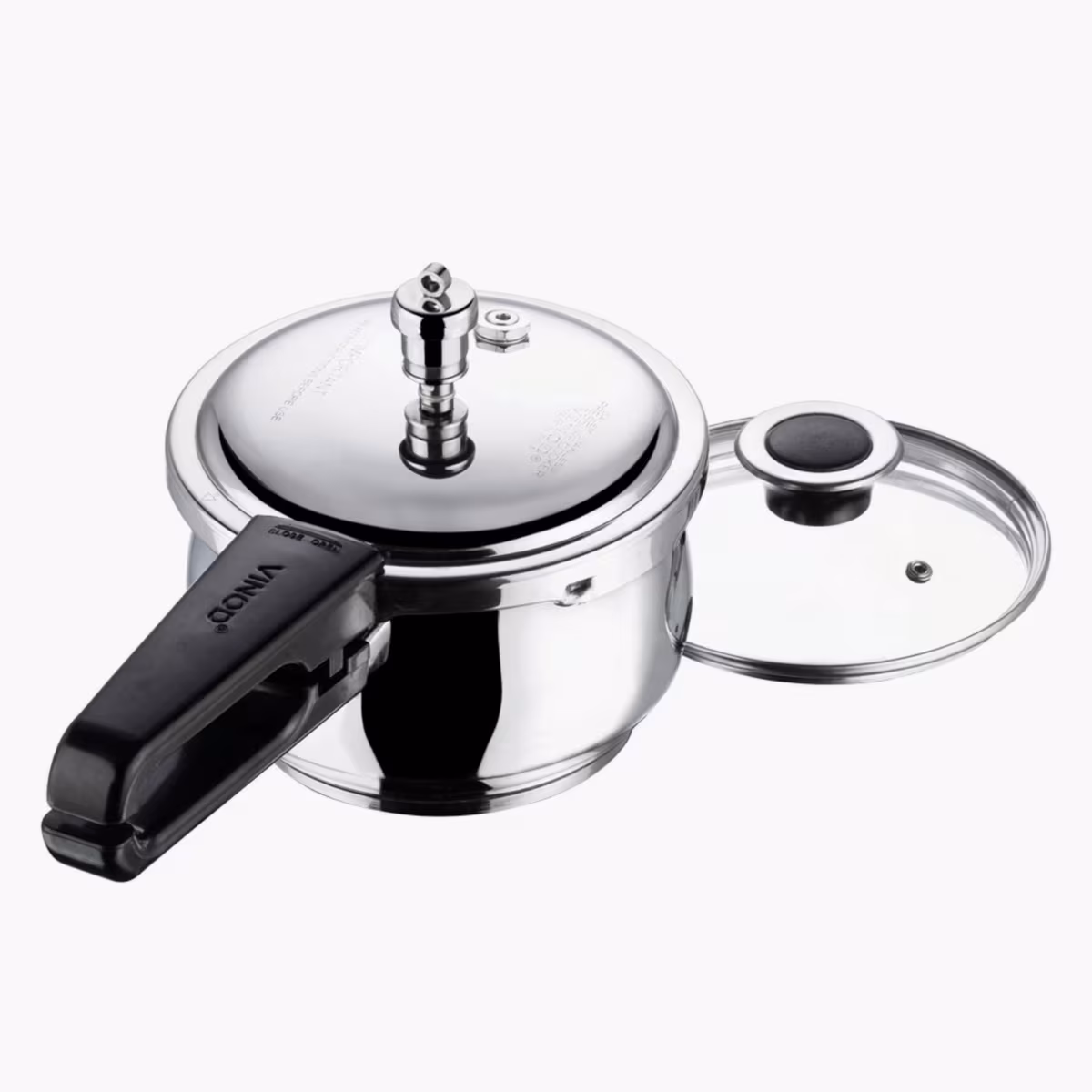 VINOD Splendid Plus 18/8 Stainless Steel Handi Pressure Cooker with Extra Glass Lid - 1.5L in Silver