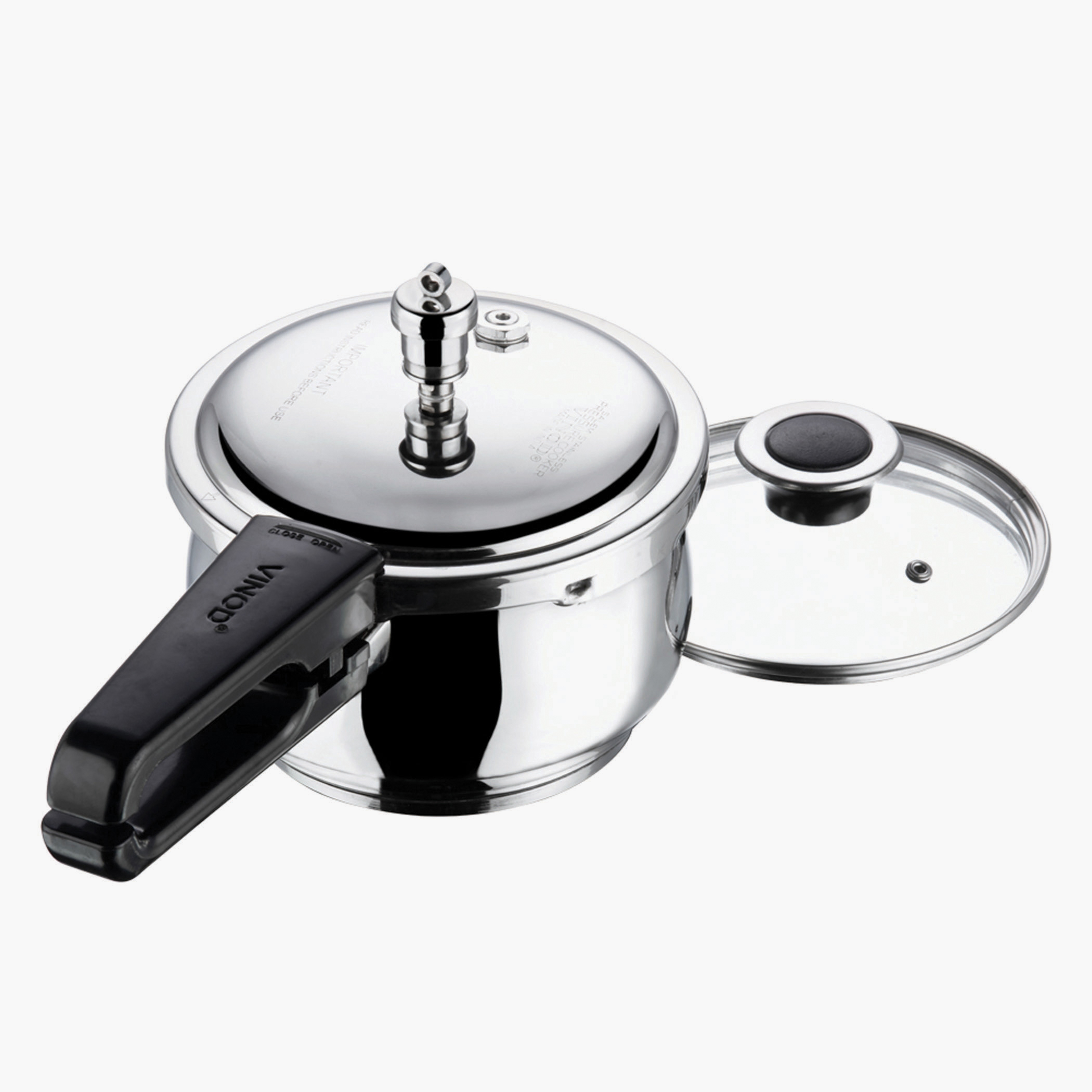 VINOD Splendid Plus 18/8 Stainless Steel Handi Pressure Cooker with Extra Glass Lid - 3.5L in Silver