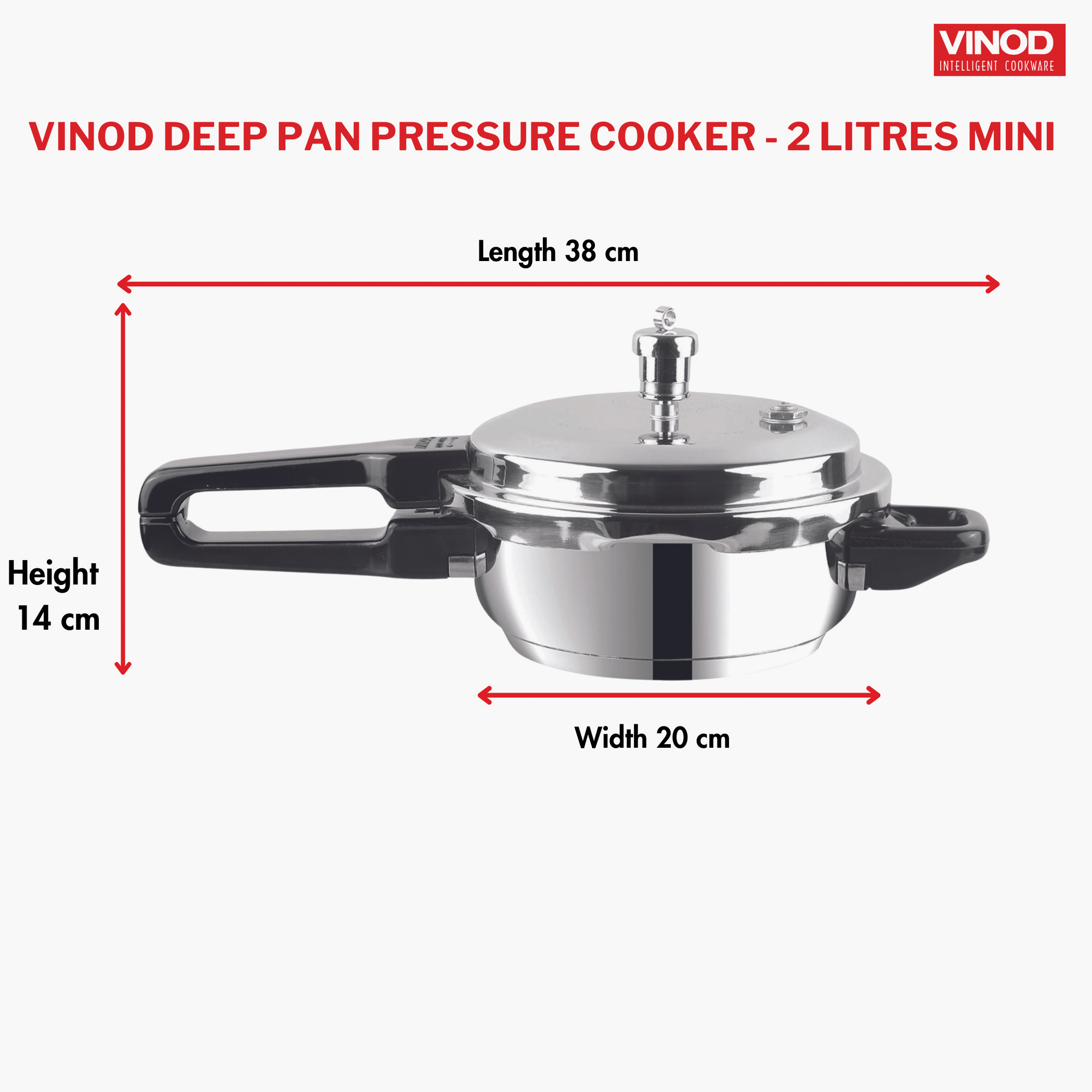 VINOD Mini 18/8 Stainless Steel Pan Pressure Cooker - 2L in Silver