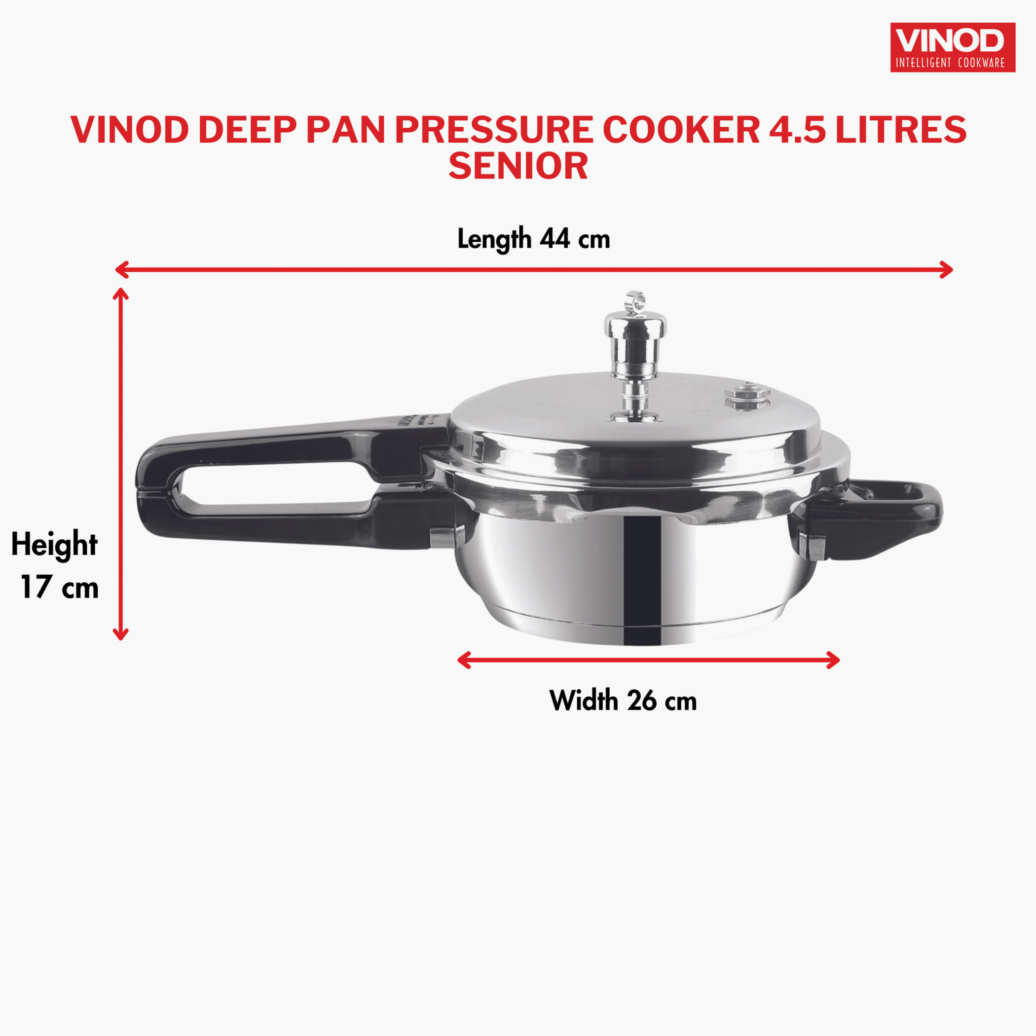 VINOD Senior 18/8 Stainless Steel Pan Pressure Cooker - 4.5L in Silver