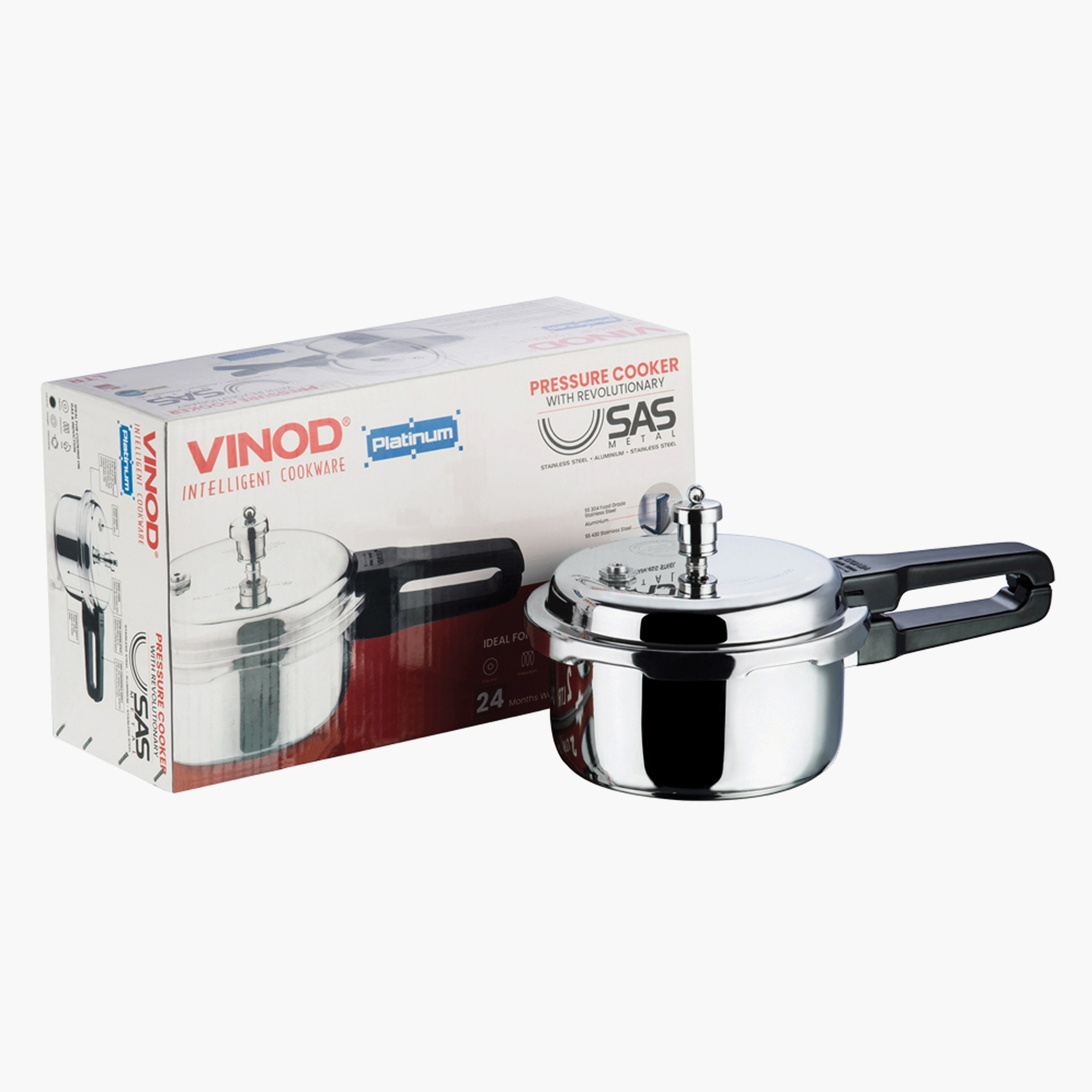 VINOD Platinum Triply Stainless Steel Pressure Cooker - 2L in Silver