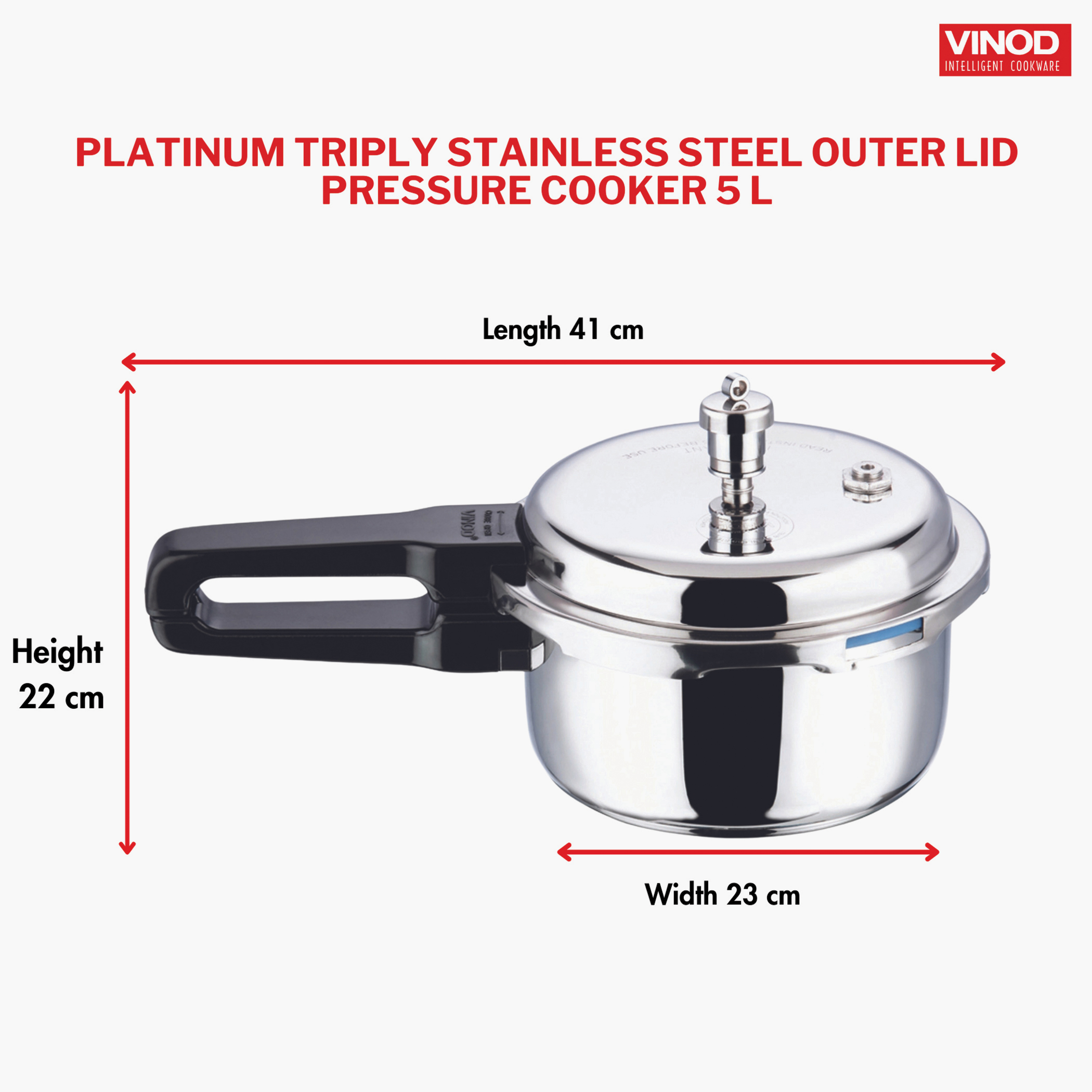 VINOD Platinum Triply Stainless Steel Pressure Cooker - 5L in Silver