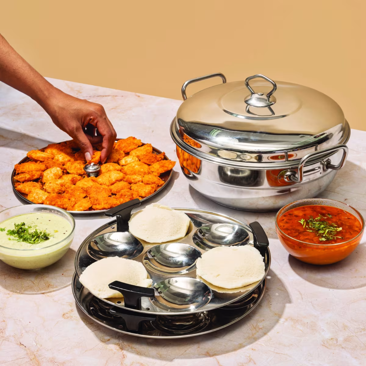 VINOD Deluxe 7 Pcs Stainless Steel Multi Kadai in Silver
