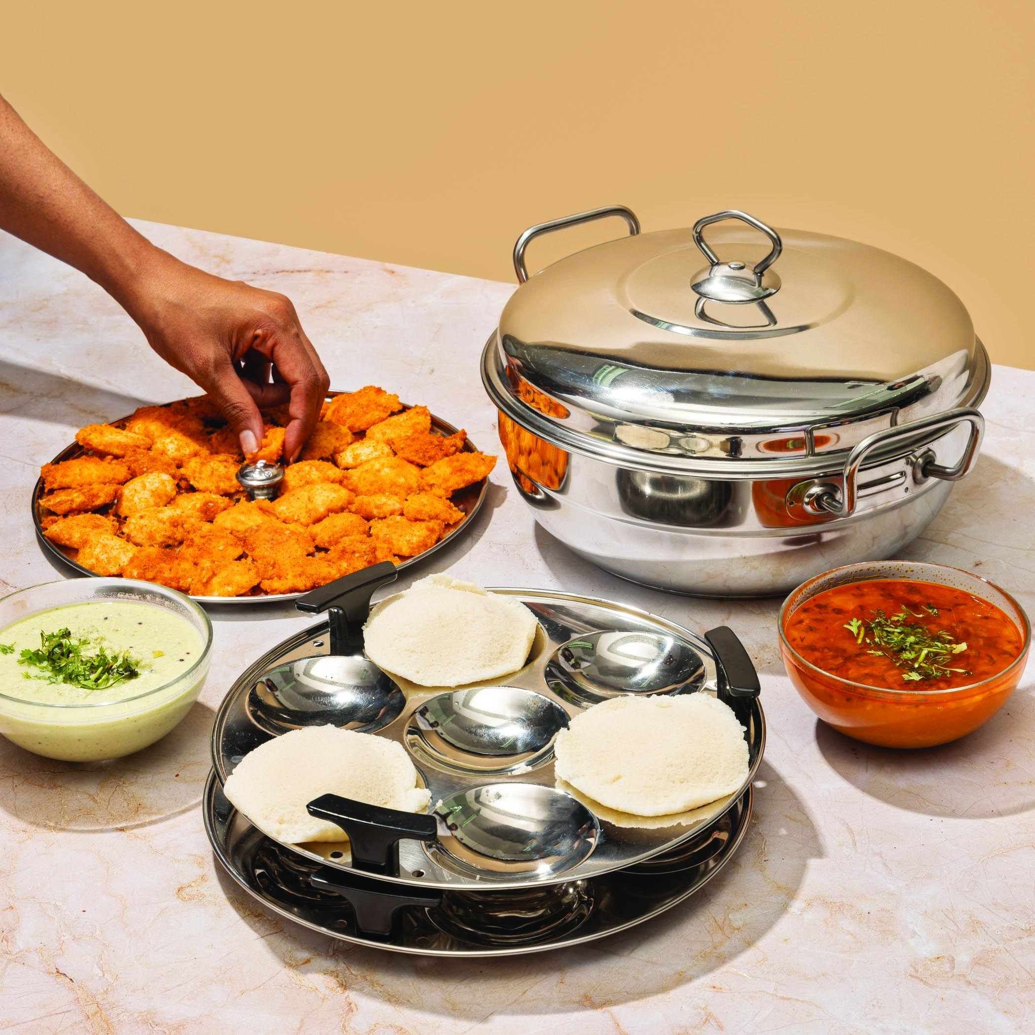 VINOD Deluxe 7 Pcs Stainless Steel Multi Kadai in Silver