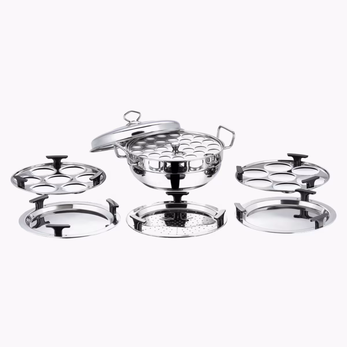 VINOD Deluxe 7 Pcs Stainless Steel Multi Kadai in Silver