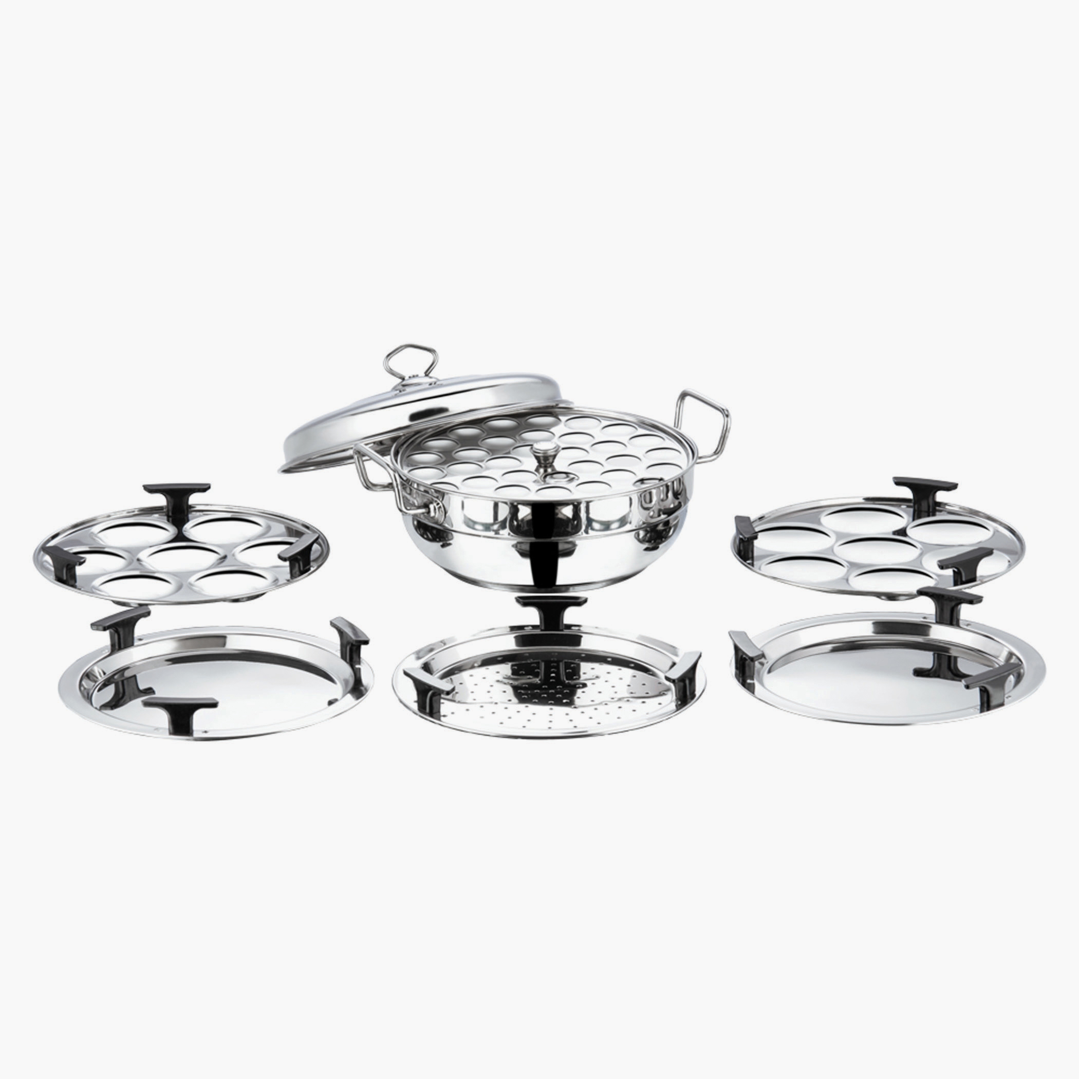VINOD Deluxe 7 Pcs Stainless Steel Multi Kadai in Silver