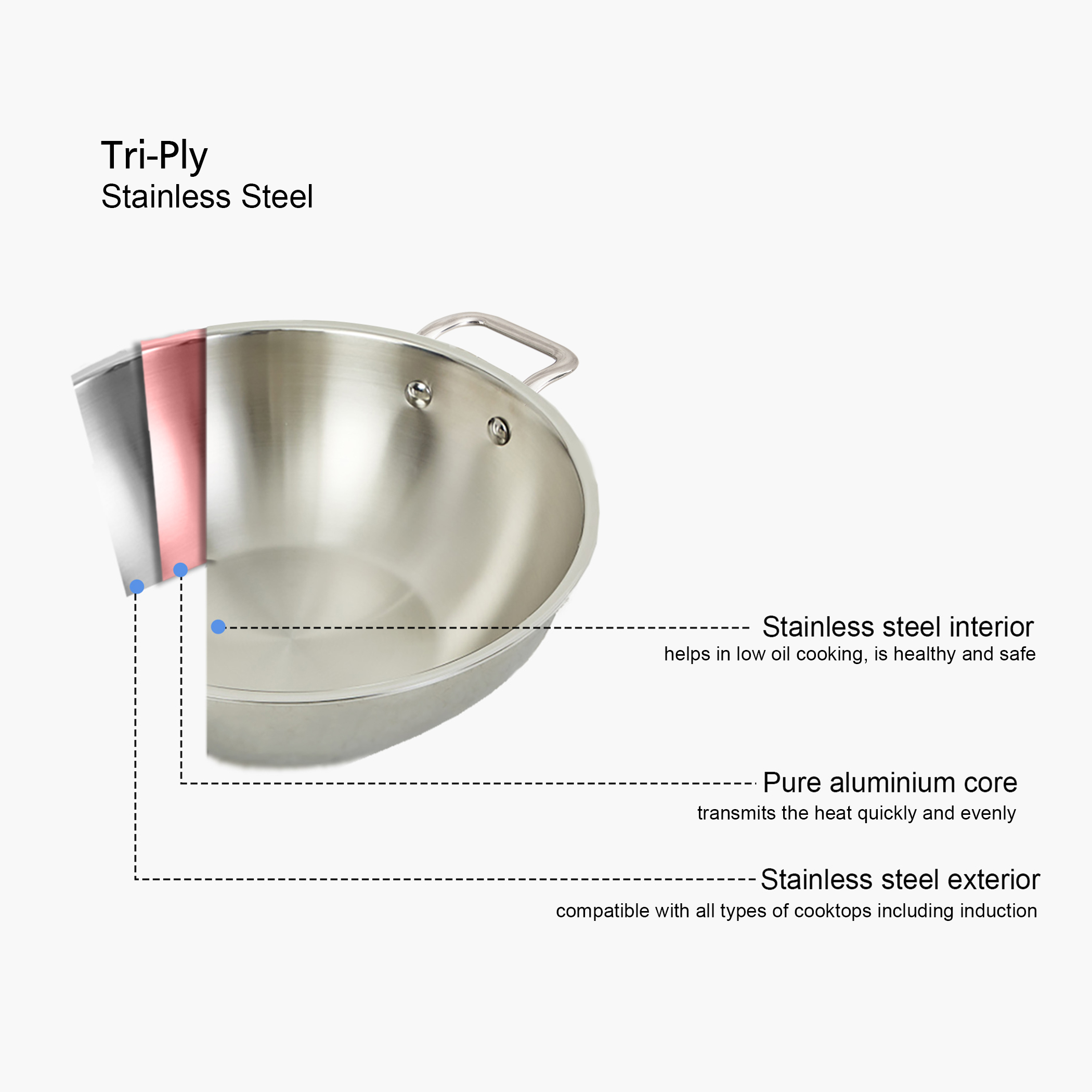 Valeria Carin Tri-Ply Stainless Steel Induction Compatible Tadka Pan - 12cm in Silver