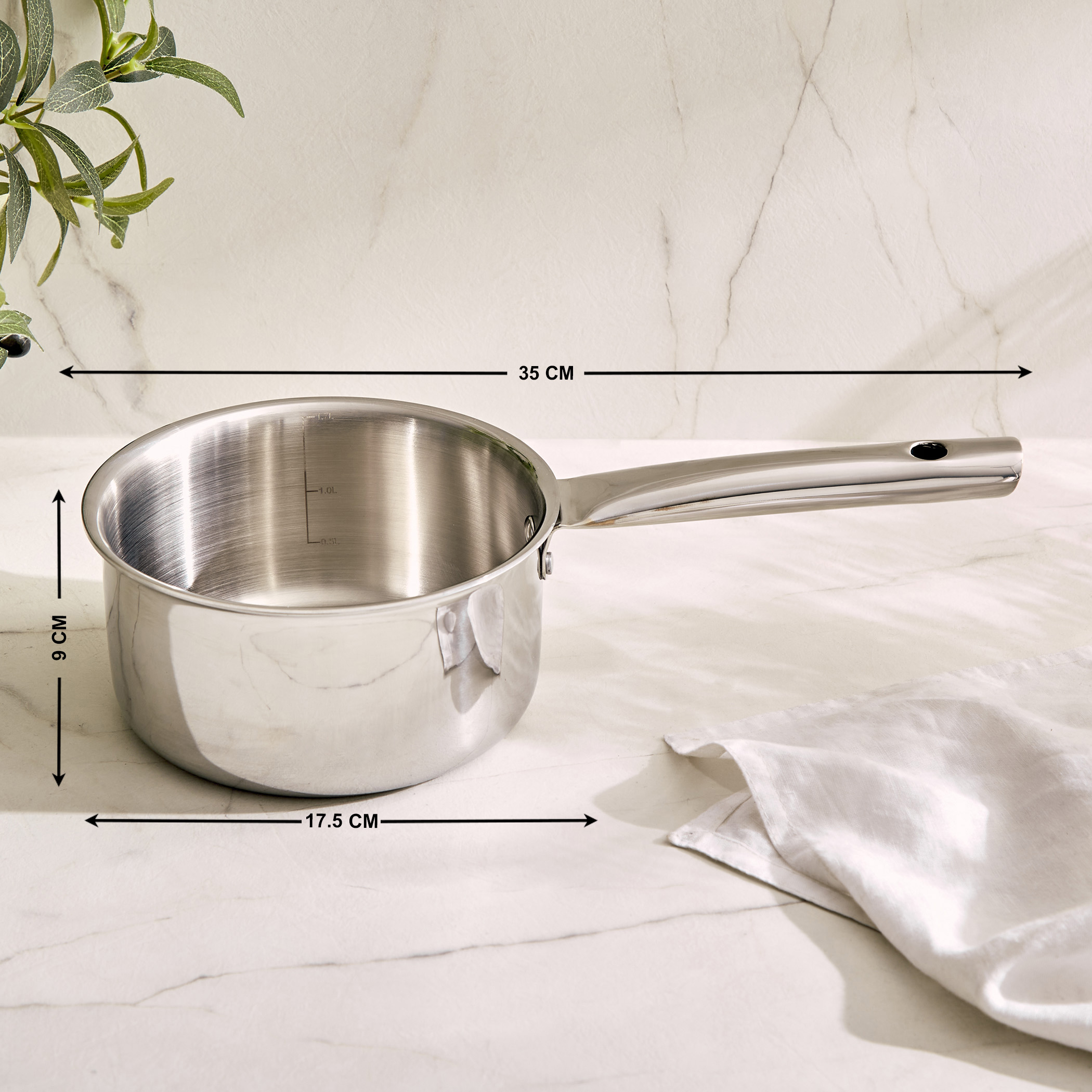 Valeria Carin Tri-Ply Stainless Steel Induction Compatible Milk Pan - 1.7L in Silver