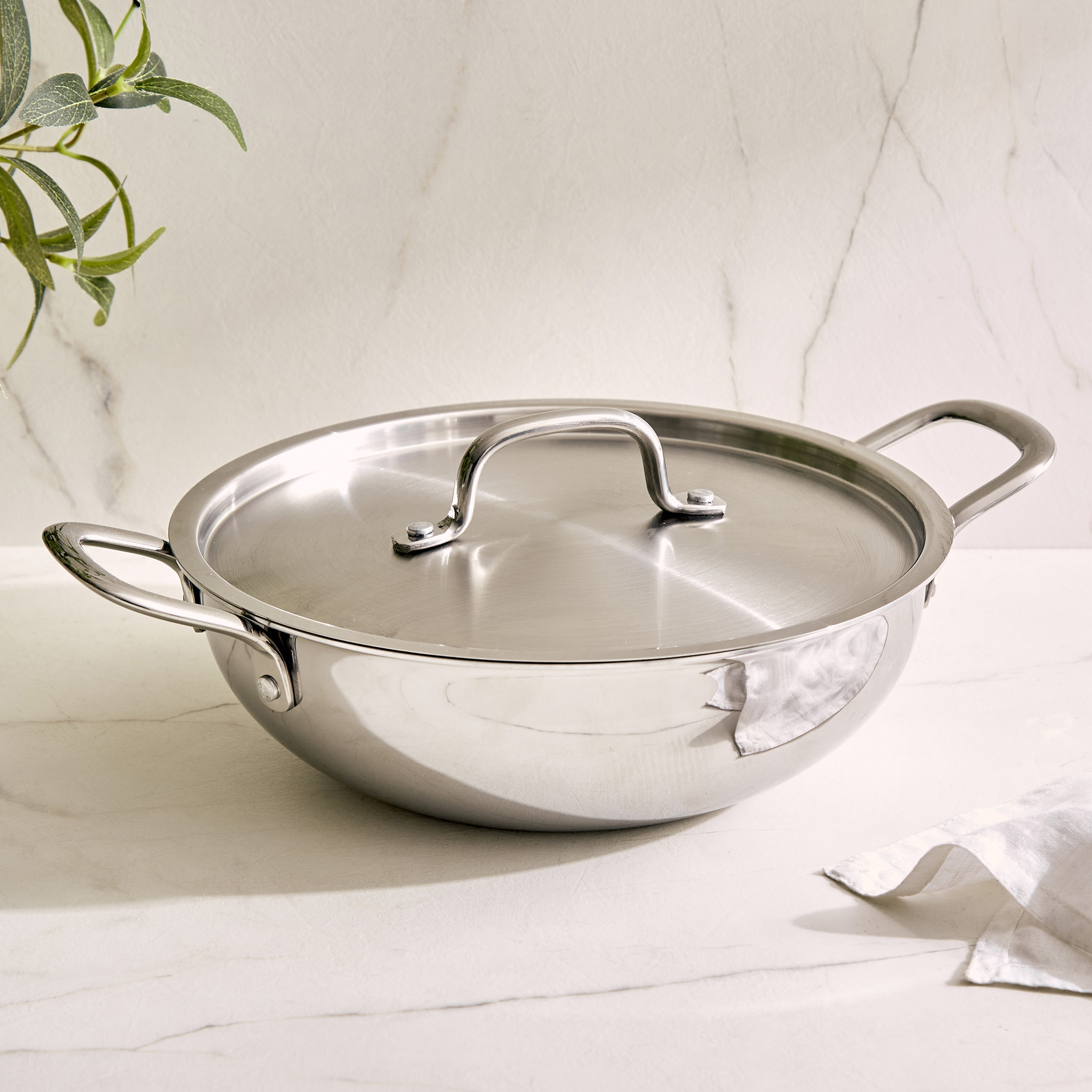 Valeria Carin Tri-Ply Stainless Steel Induction Compatible Kadhai with Lid - 2.5L in Silver