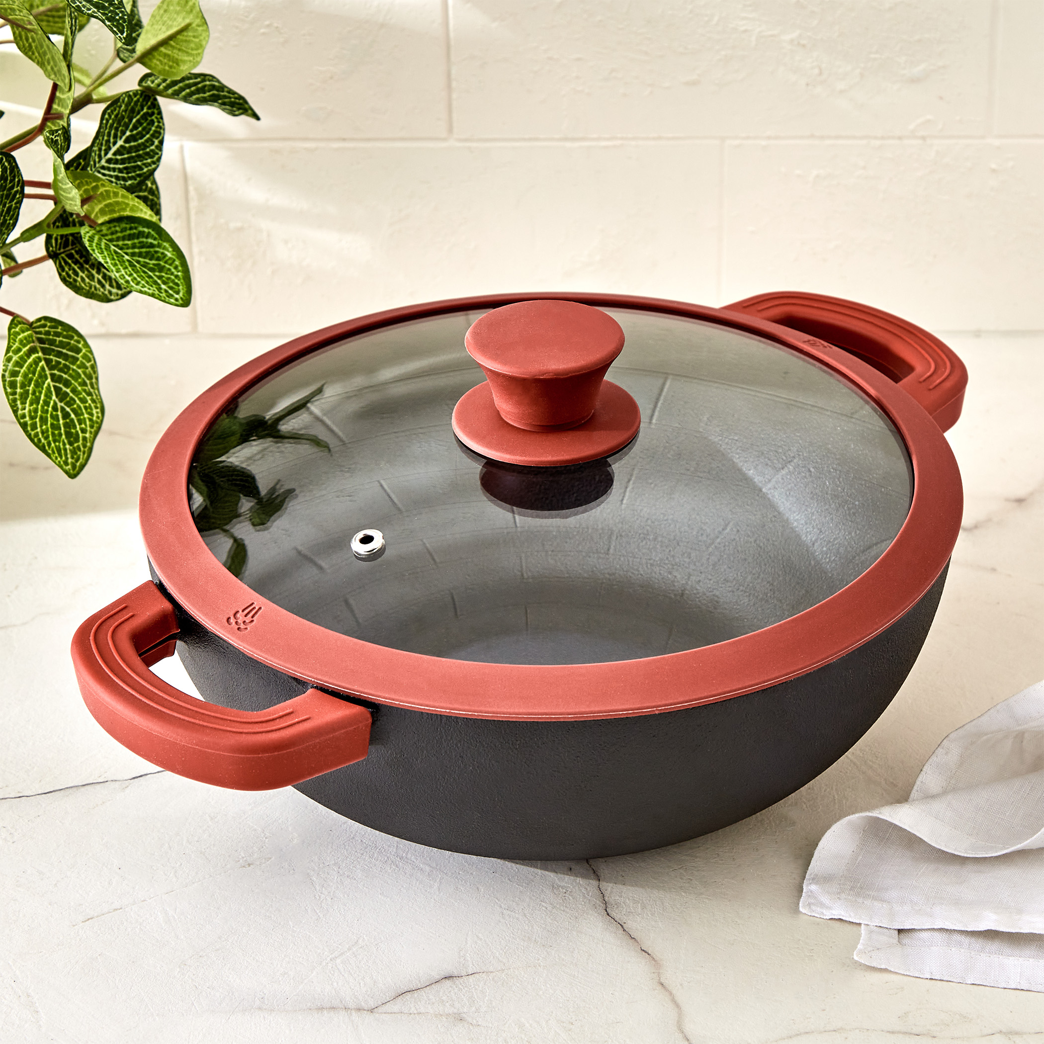 Terra Tales Sally Cast Iron Kadhai with Lid - 2.5L in Black