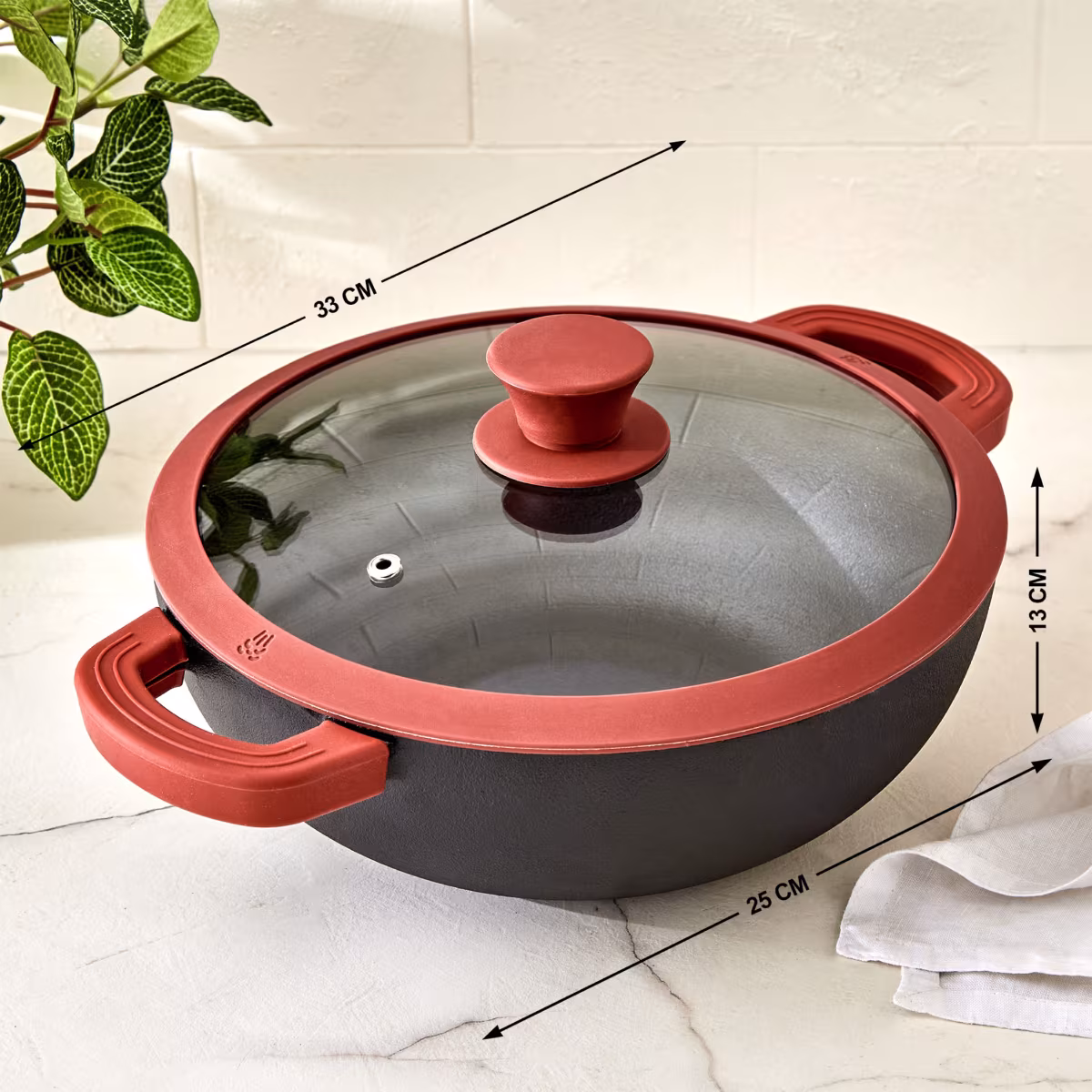 Terra Tales Sally Cast Iron Kadhai with Lid - 2.5L in Black