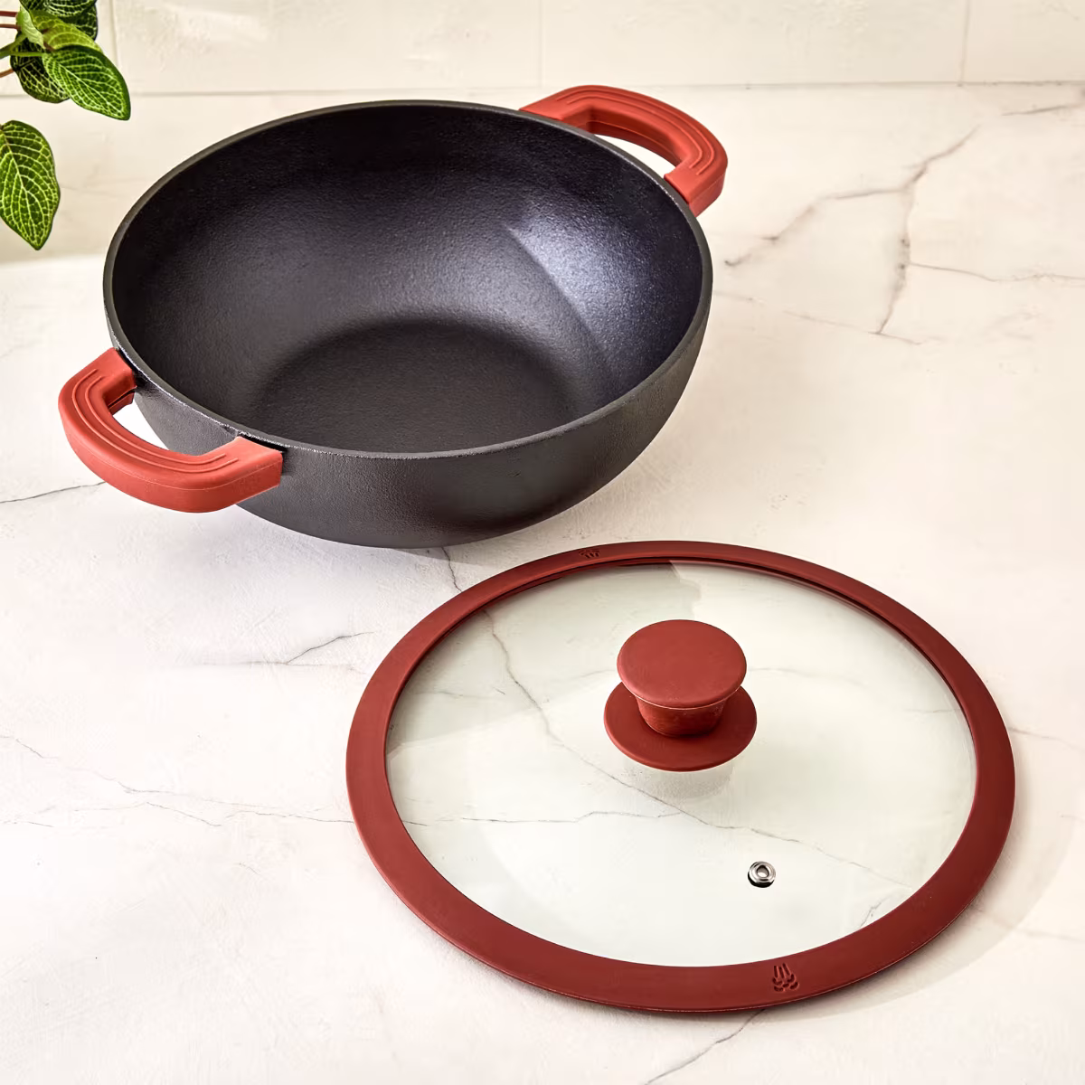 Terra Tales Sally Cast Iron Kadhai with Lid - 2.5L in Black