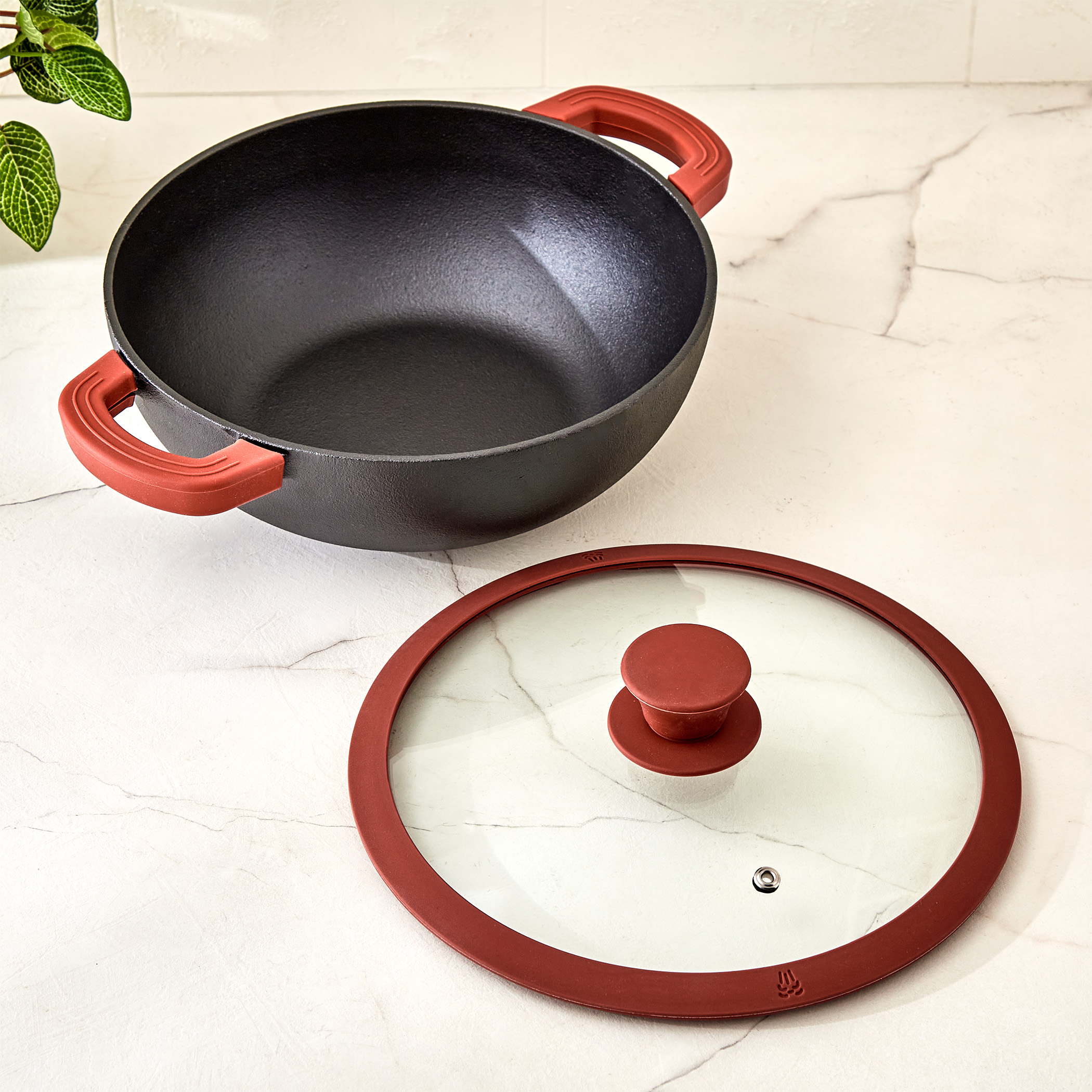 Terra Tales Sally Cast Iron Kadhai with Lid - 2.5L in Black