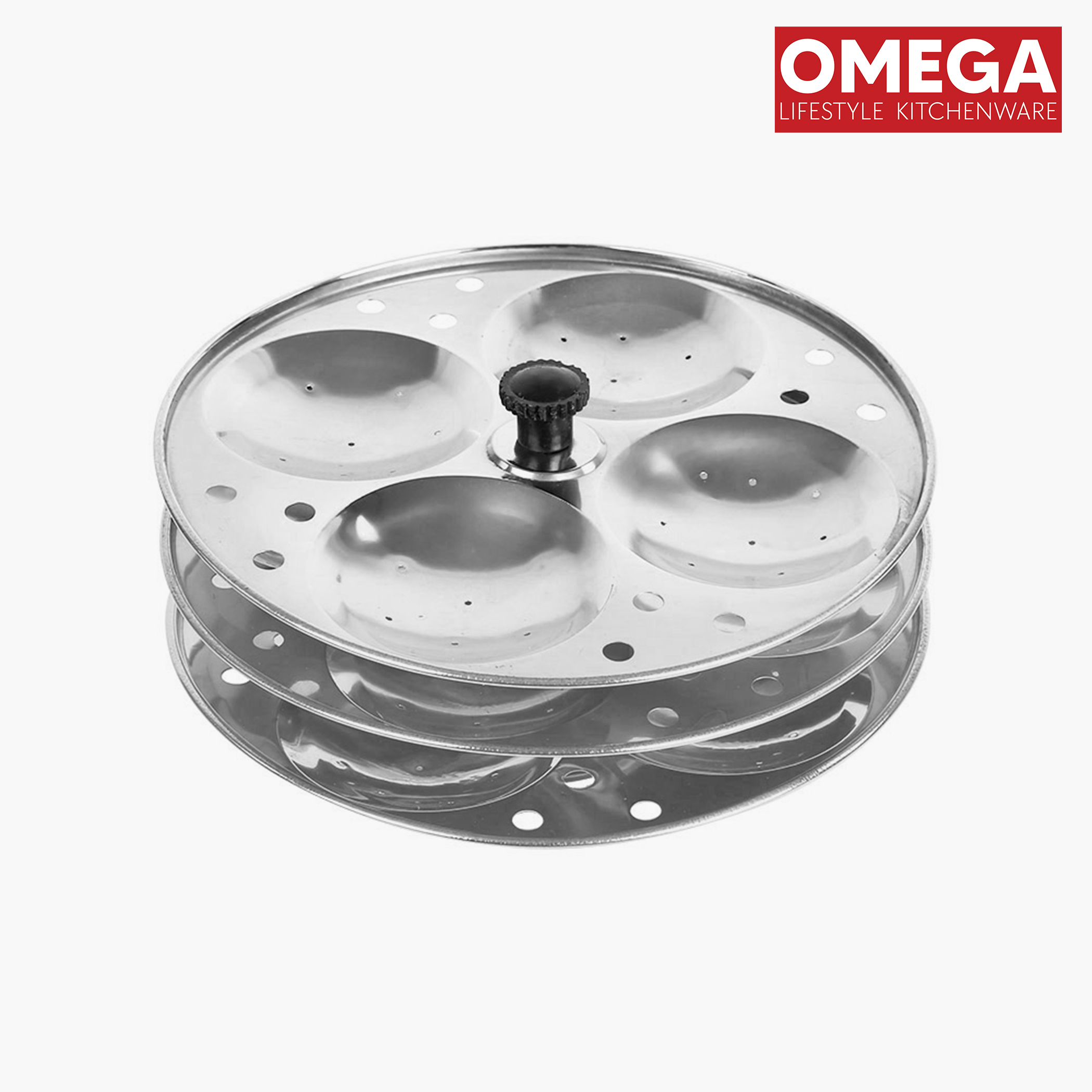 OMEGA Stainless Steel 3-Plate Idli Stand (12 Idli Slots) in Silver