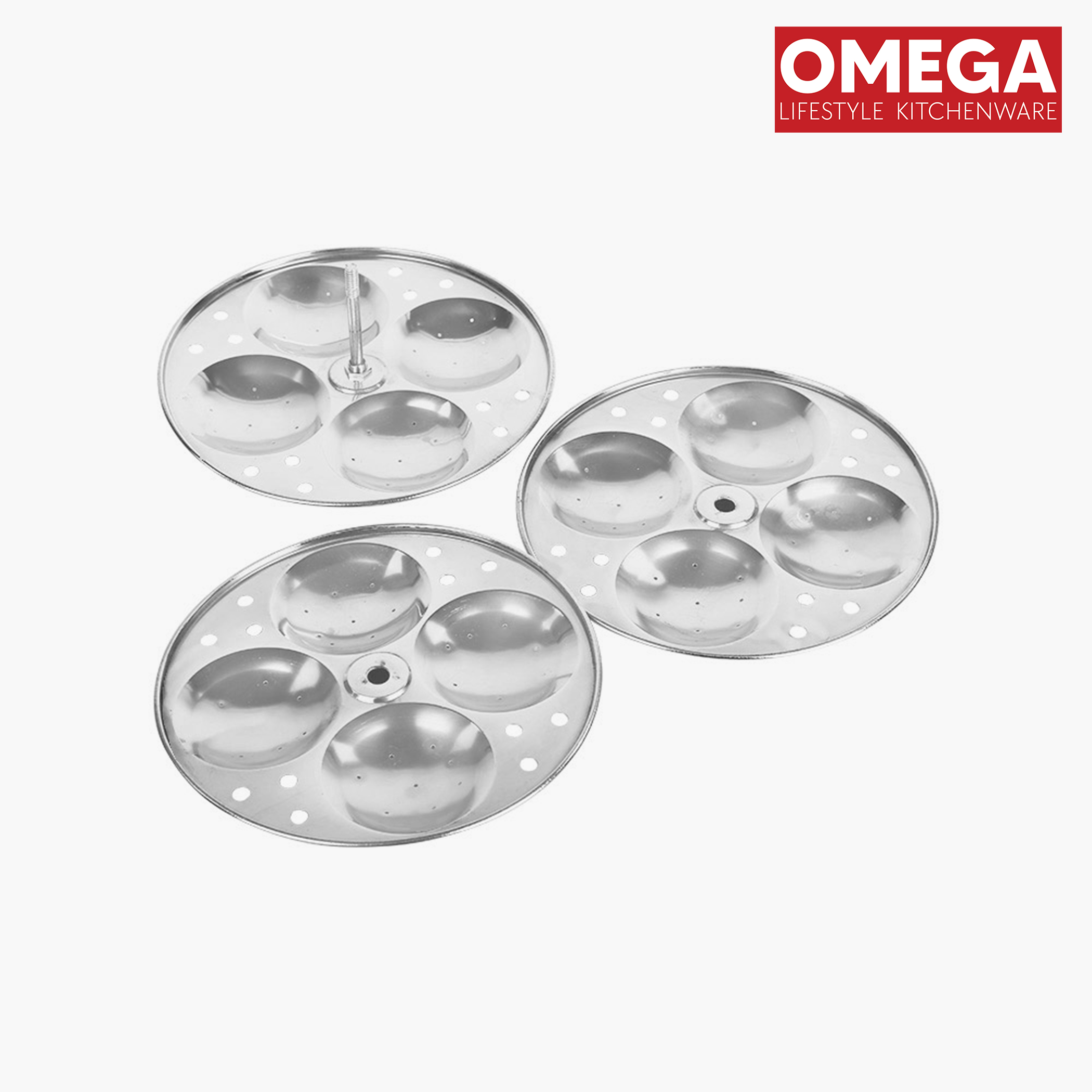 OMEGA Stainless Steel 3-Plate Idli Stand (12 Idli Slots) in Silver