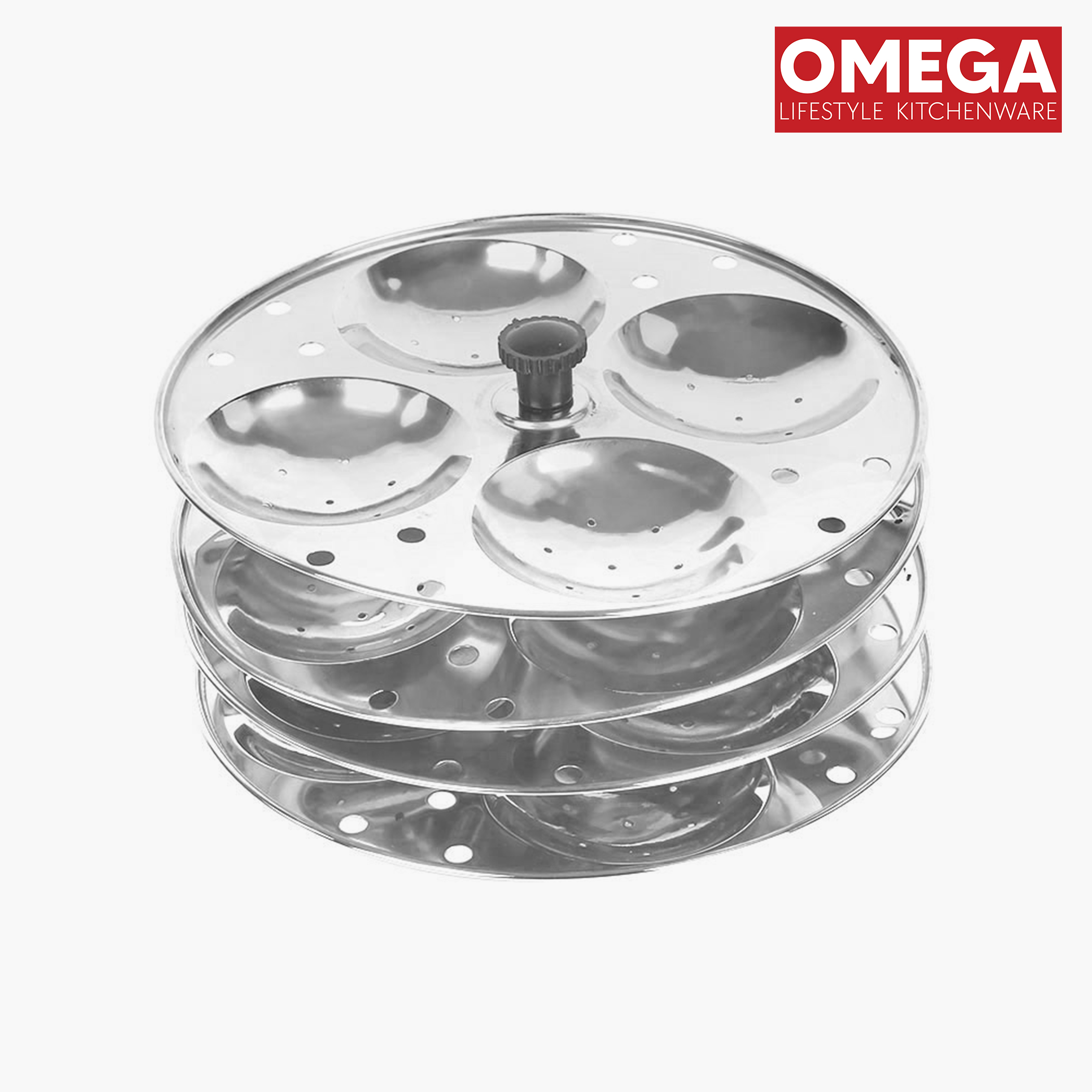 OMEGA Stainless Steel 3-Plate Idli Stand (16 Idli Slots) in Silver