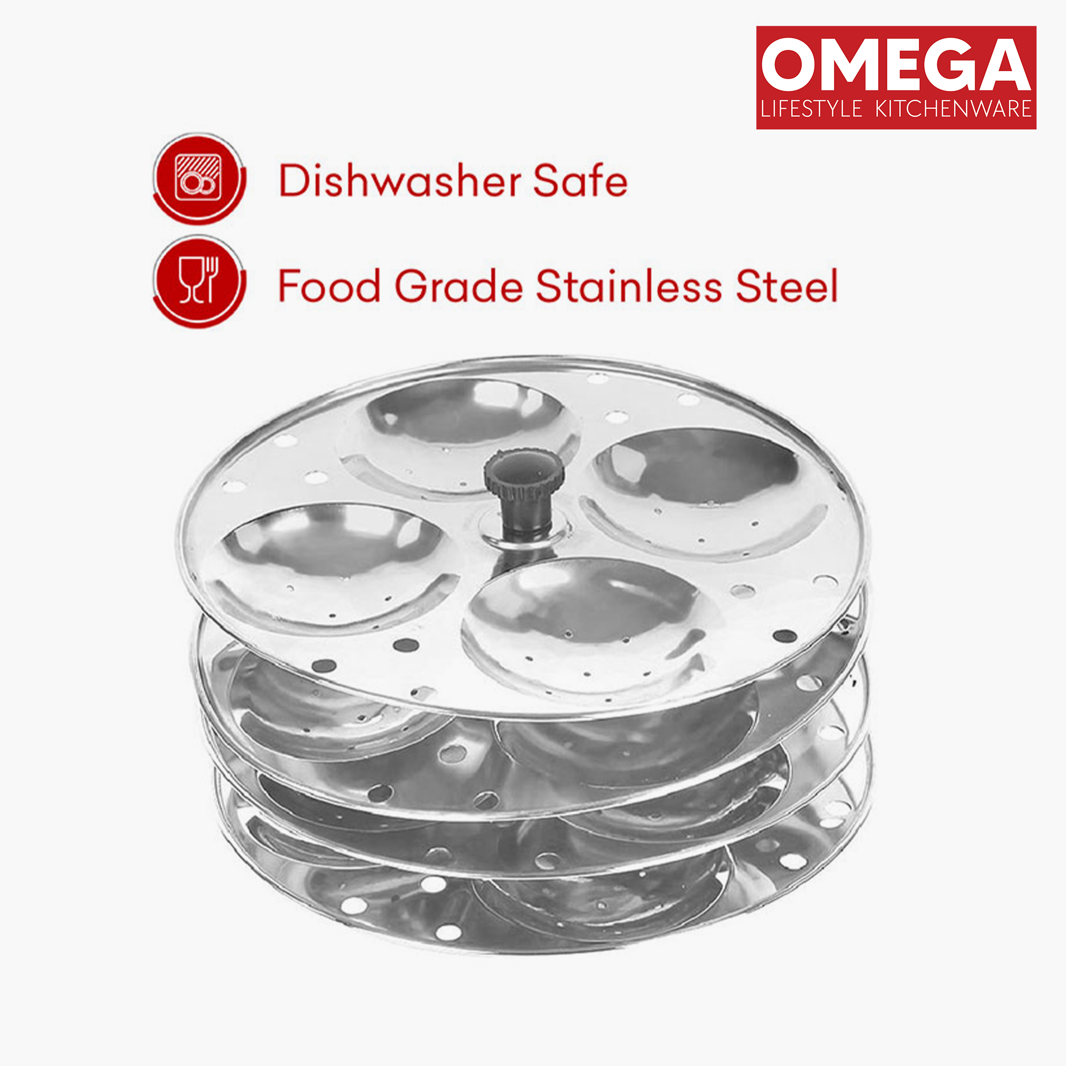 OMEGA Stainless Steel 3-Plate Idli Stand (16 Idli Slots) in Silver