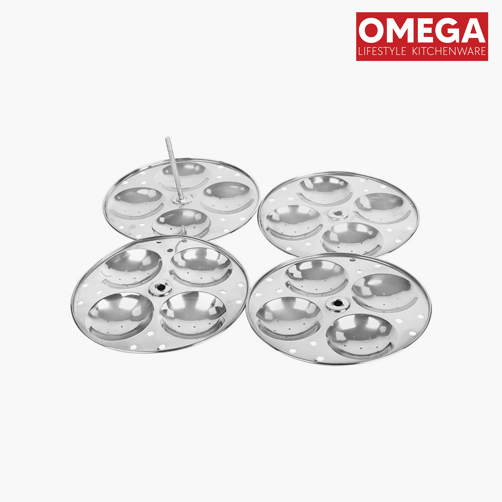 OMEGA Stainless Steel 3-Plate Idli Stand (16 Idli Slots) in Silver