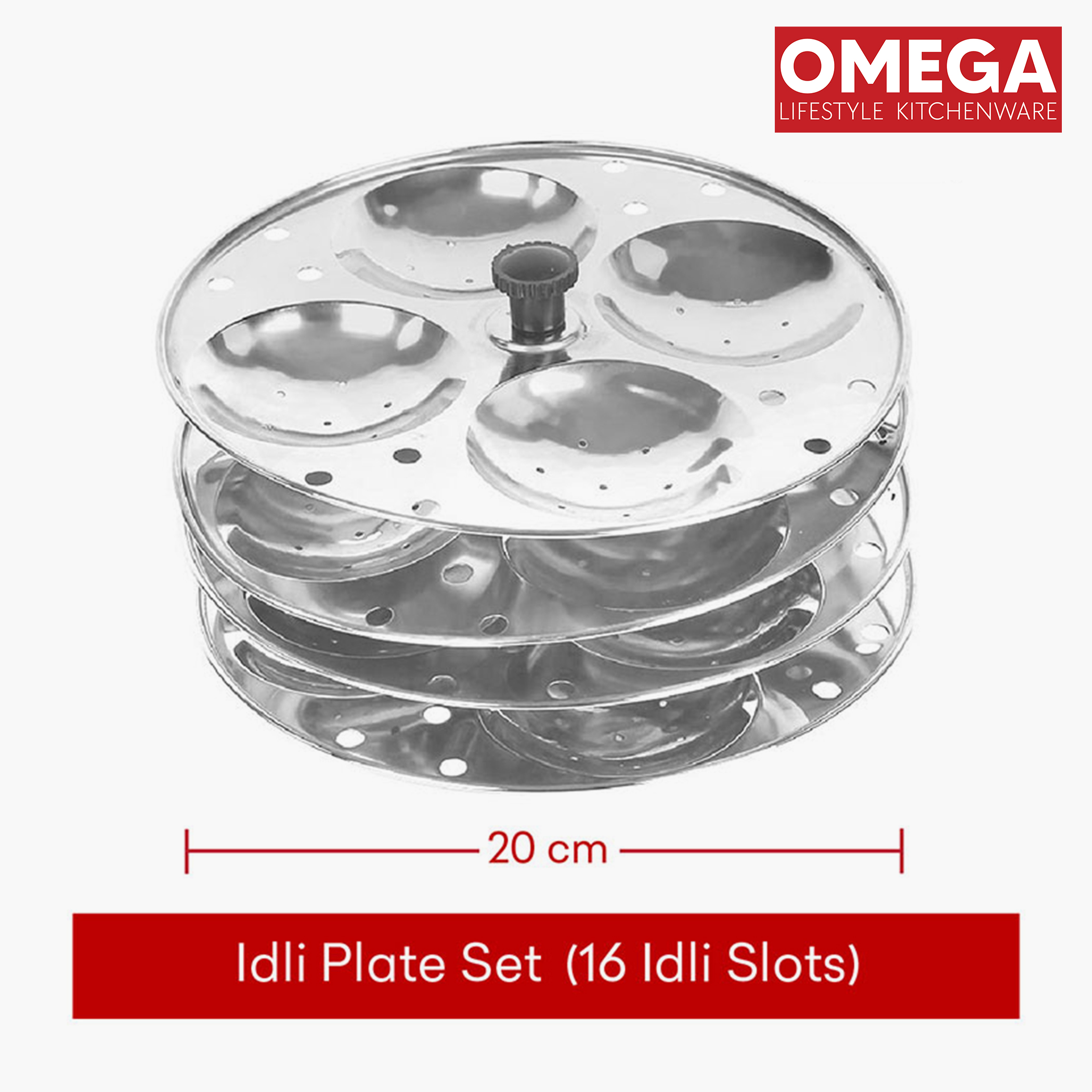 OMEGA Stainless Steel 3-Plate Idli Stand (16 Idli Slots) in Silver