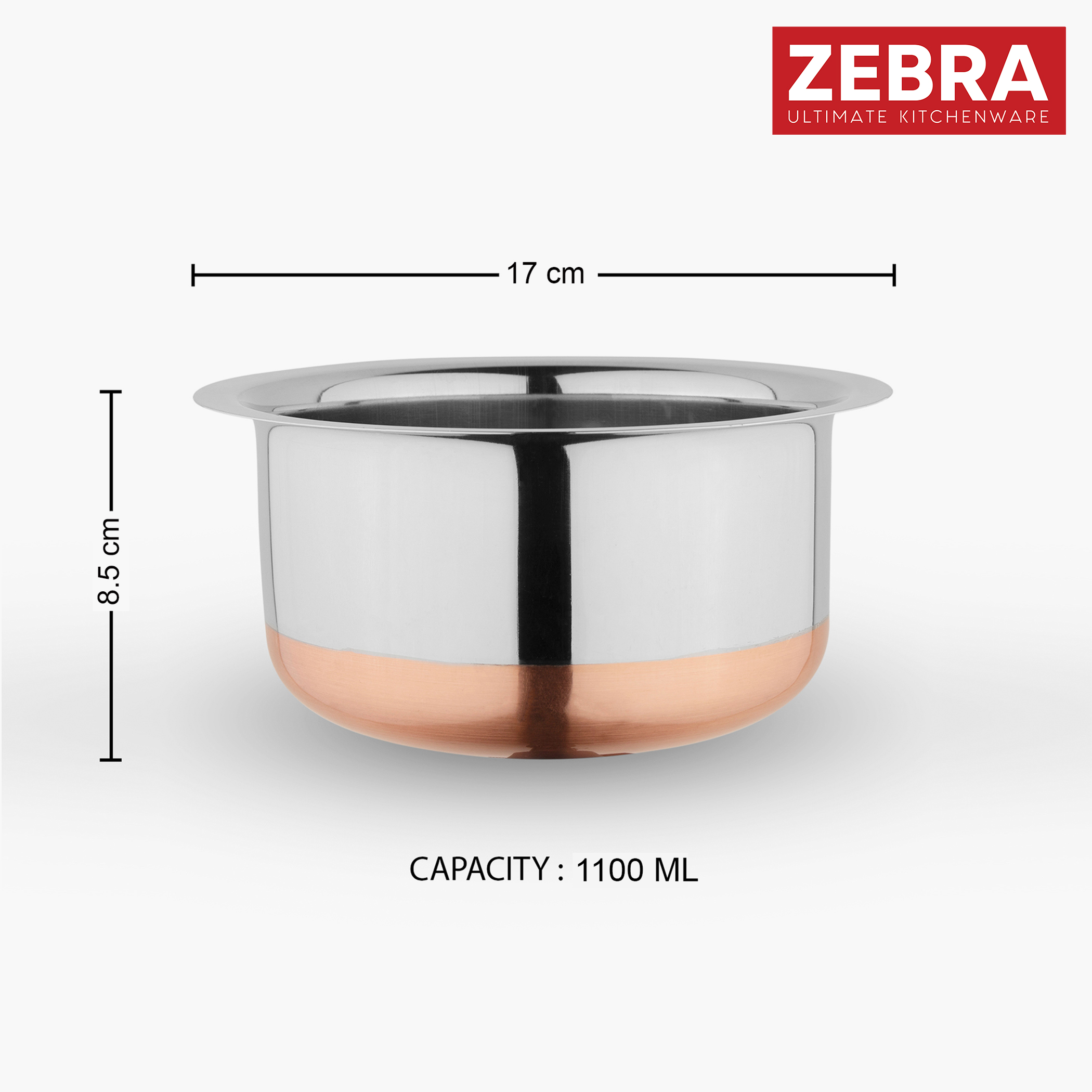 ZEBRA Stainless Steel Copper Bottom Tope - 1L in Silver