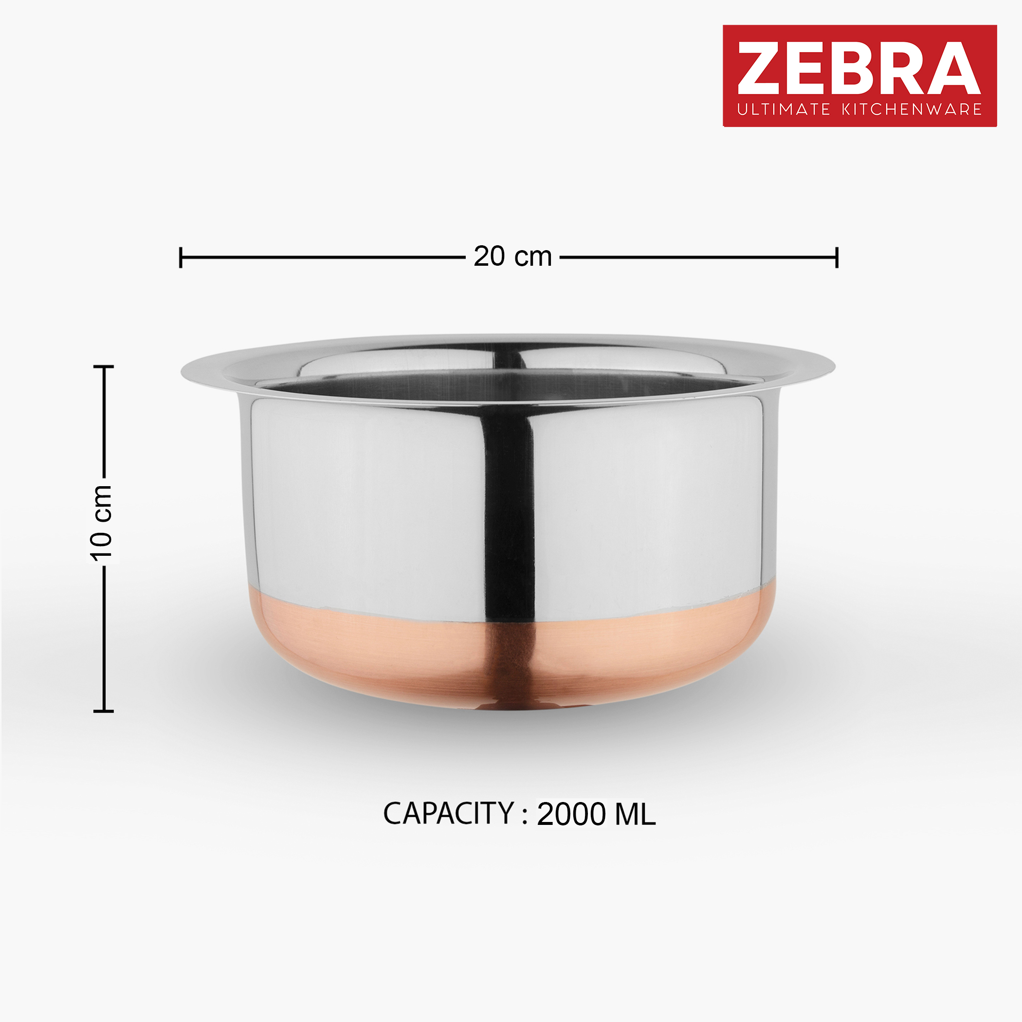 ZEBRA Stainless Steel Copper Bottom Tope - 2L in Silver