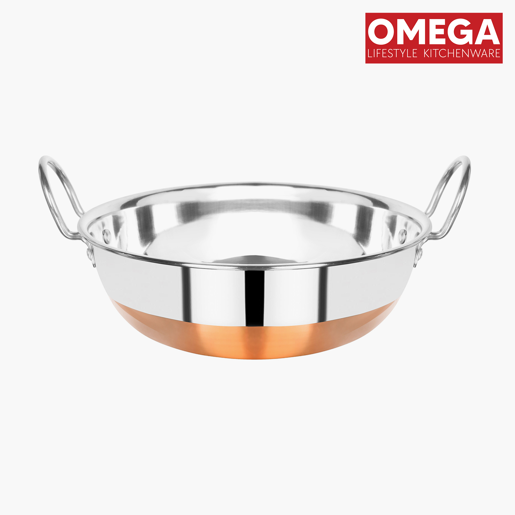 OMEGA Set of 2 Stainless Steel Kadai (1.2L, 1.6L) in Silver