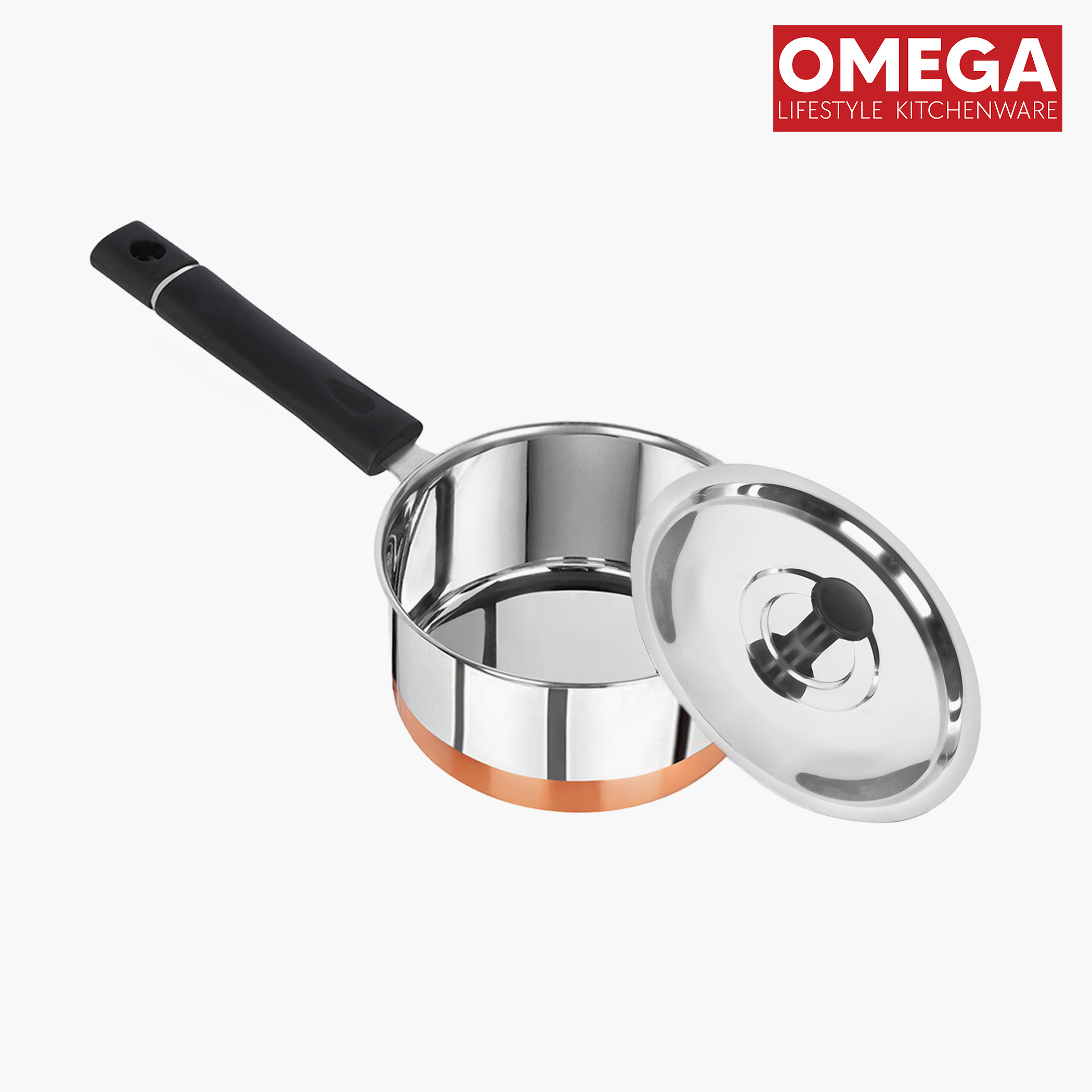 OMEGA Set of 2 Stainless Steel Sauce Pan with Lid in Silver