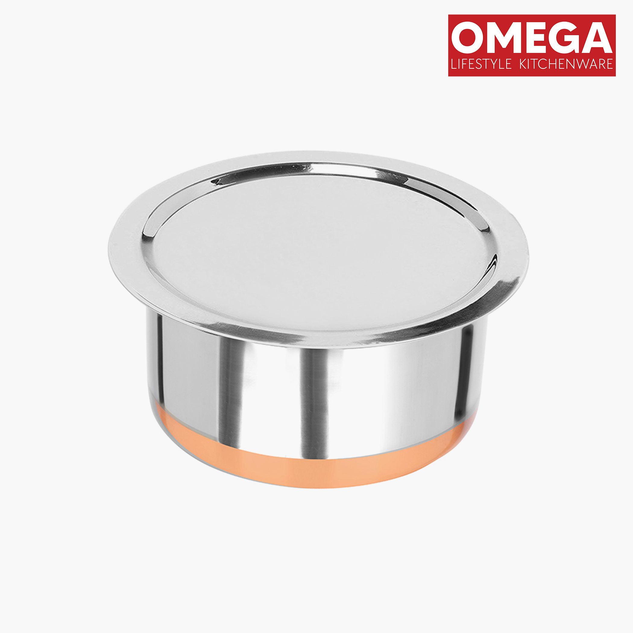 OMEGA Set of 3 Stainless Steel Copper Bottom Topes with Lids in Silver