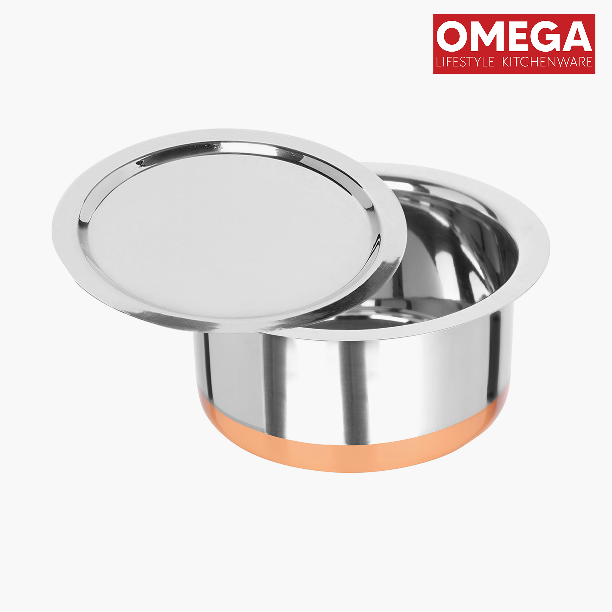 OMEGA Set of 3 Stainless Steel Copper Bottom Topes with Lids in Silver