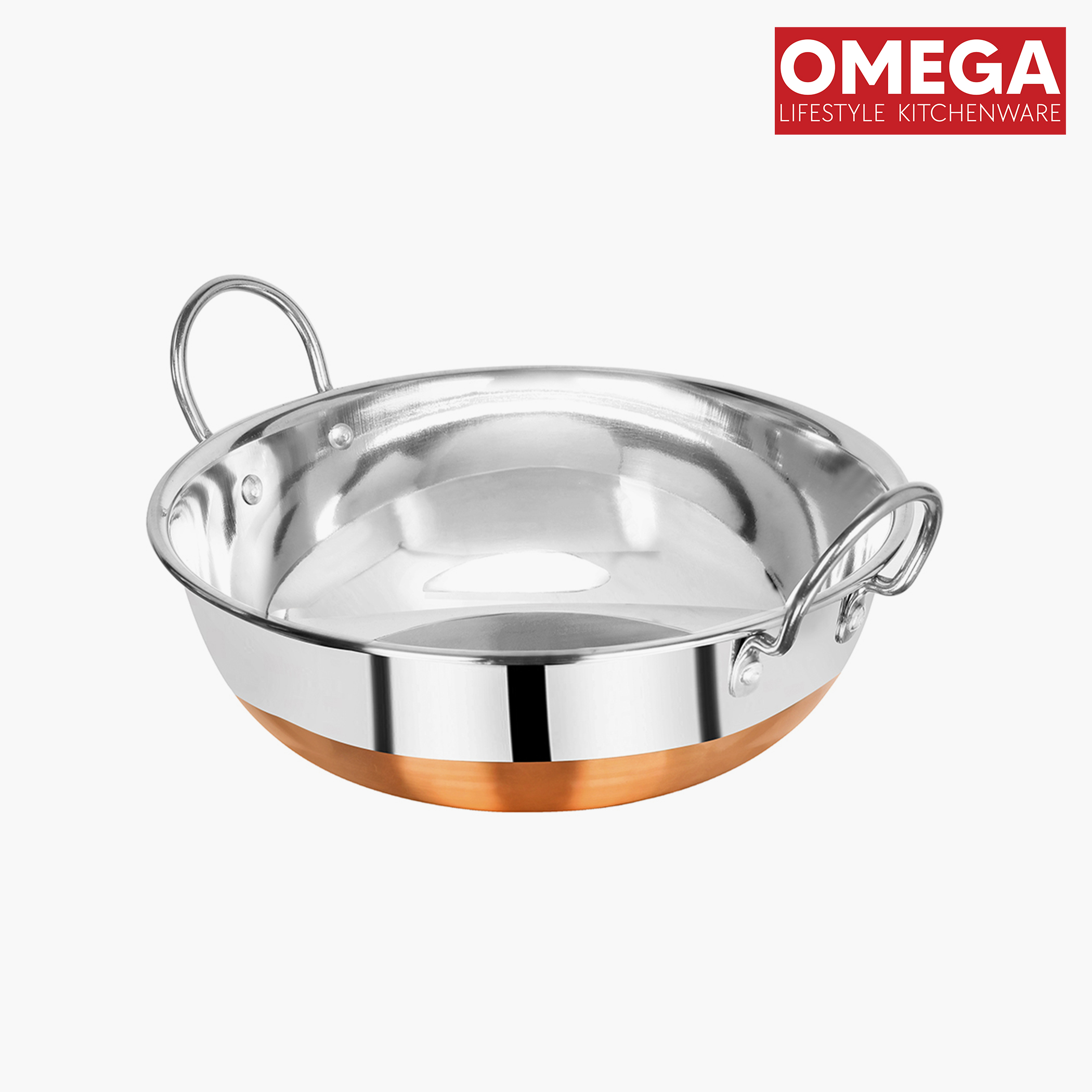 OMEGA Stainless Steel Copper Bottom Kadai - 1.2L in Silver