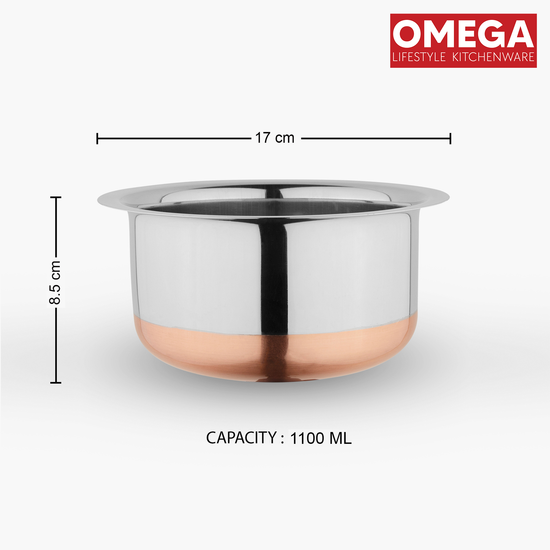 OMEGA Stainless Steel Copper Bottom Tope - 1.1L in Silver