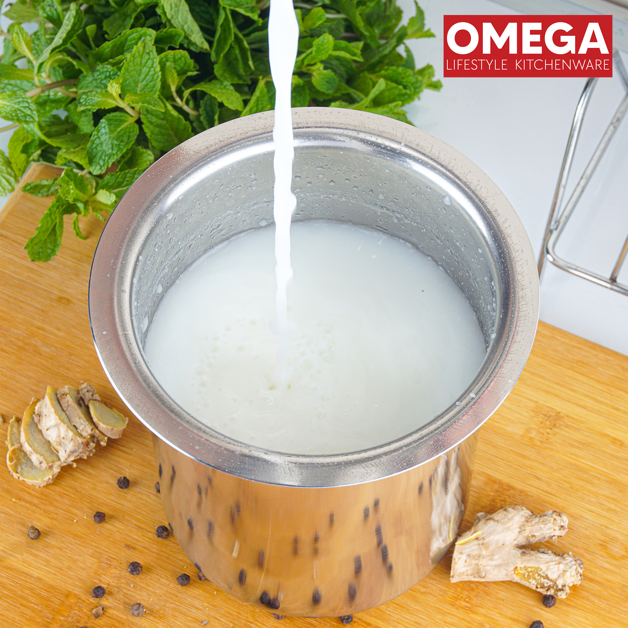 OMEGA Stainless Steel Milk Pot/Gunj - 1.3L in Silver