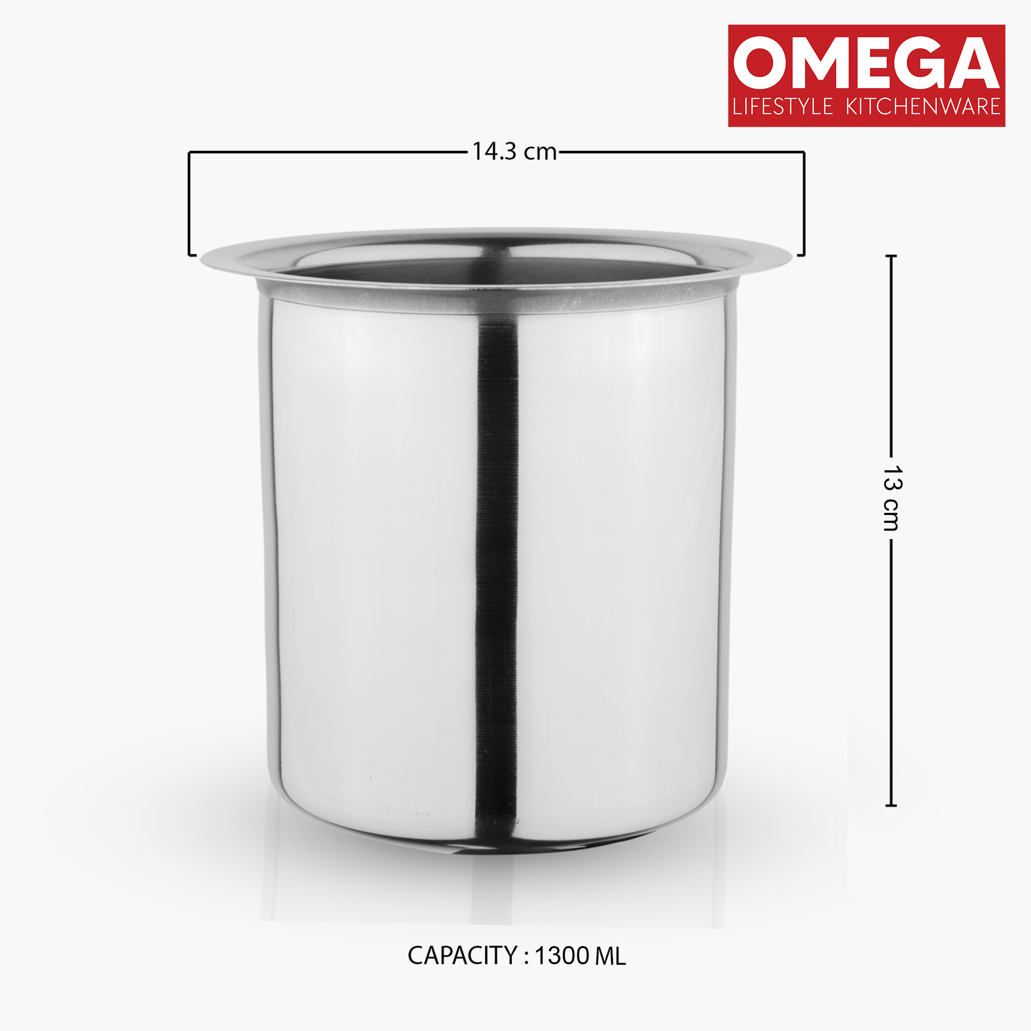OMEGA Stainless Steel Milk Pot/Gunj - 1.3L in Silver