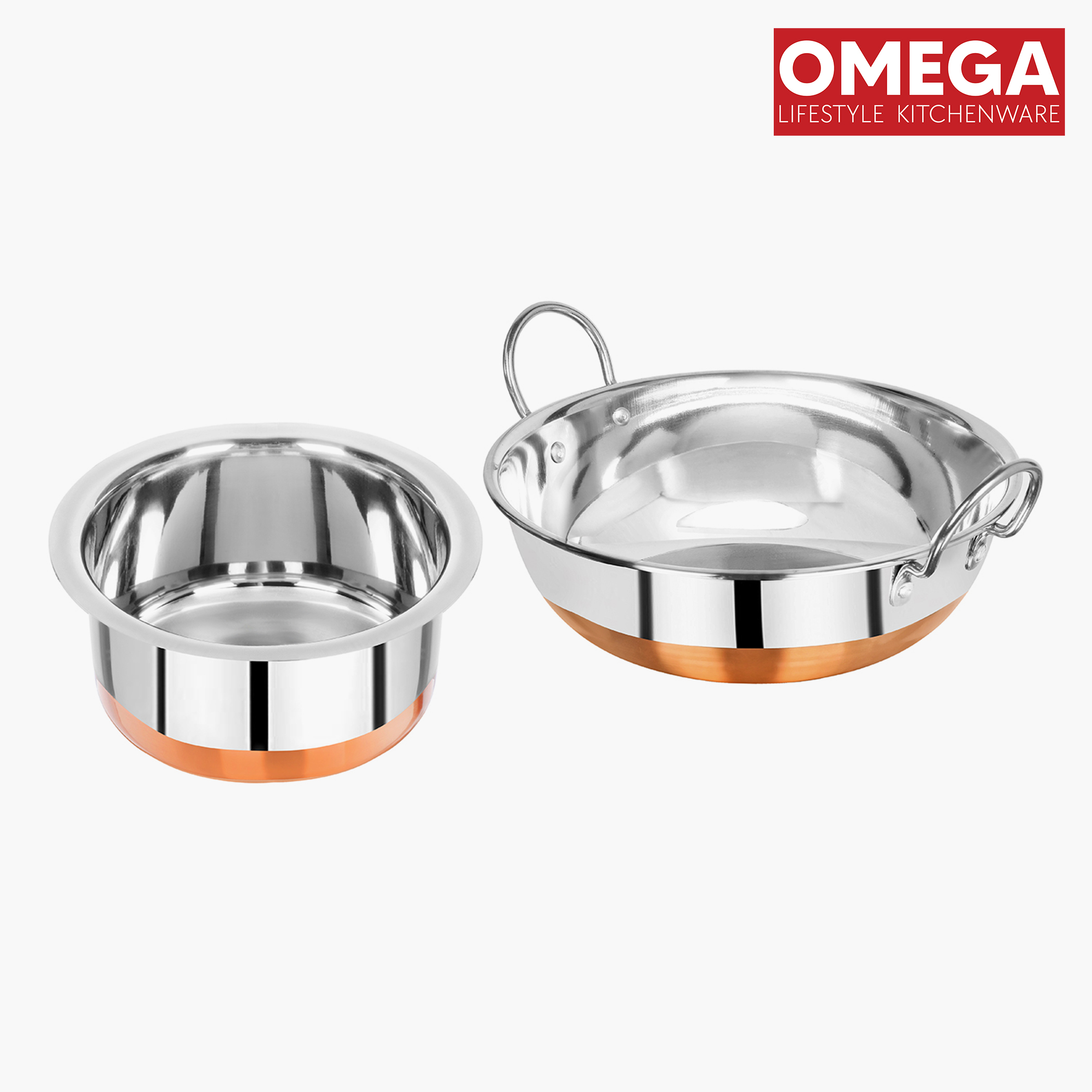 OMEGA Alfa 2Pcs Stainless Steel Copper Bottom Cookware Set in Silver