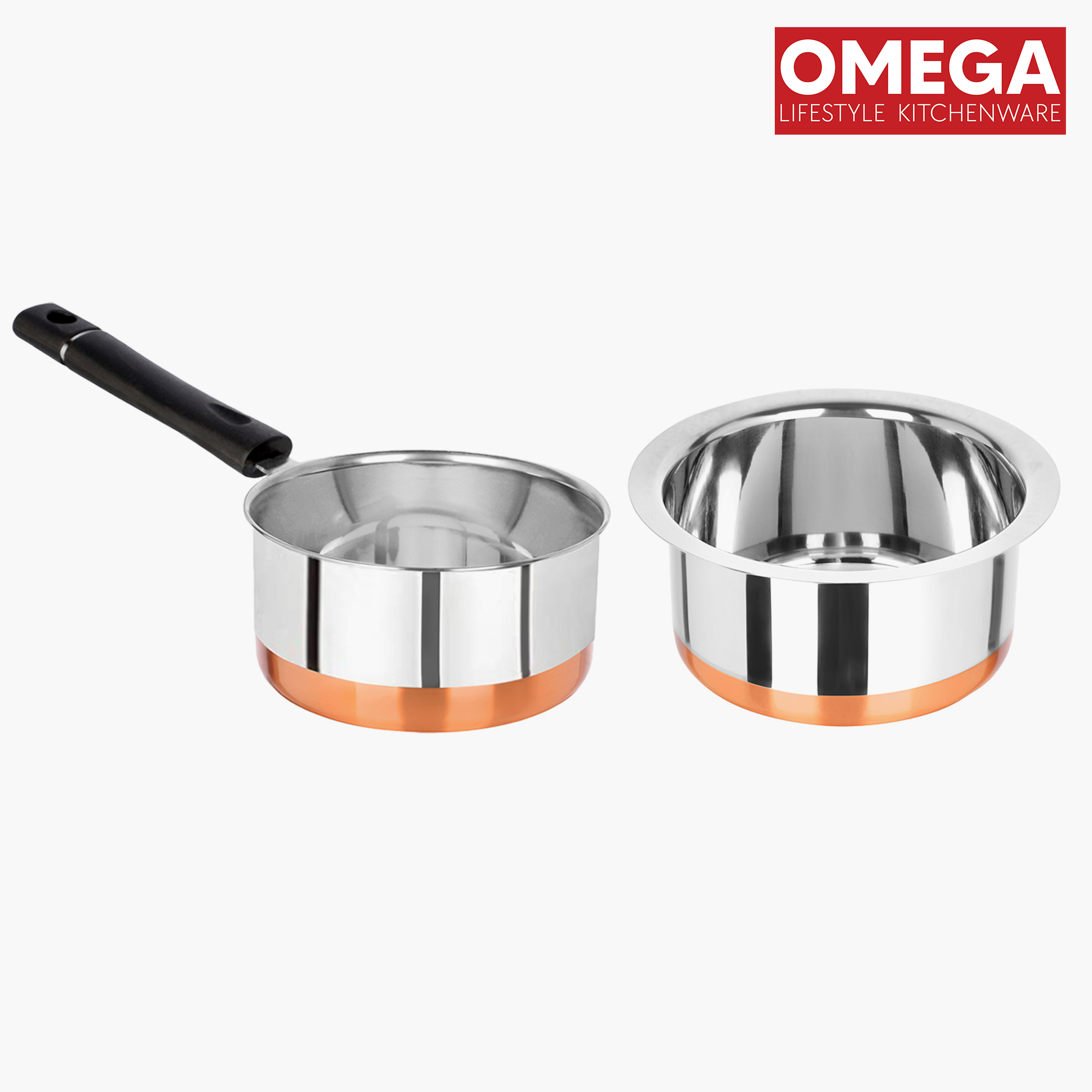 OMEGA Beta 2Pcs Stainless Steel Copper Bottom Cookware Set in Silver