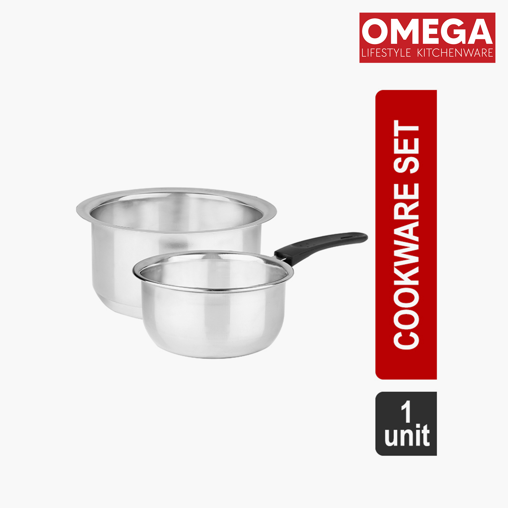 OMEGA 2Pcs Stainless Steel Flat Bottom Cookware Set in Silver
