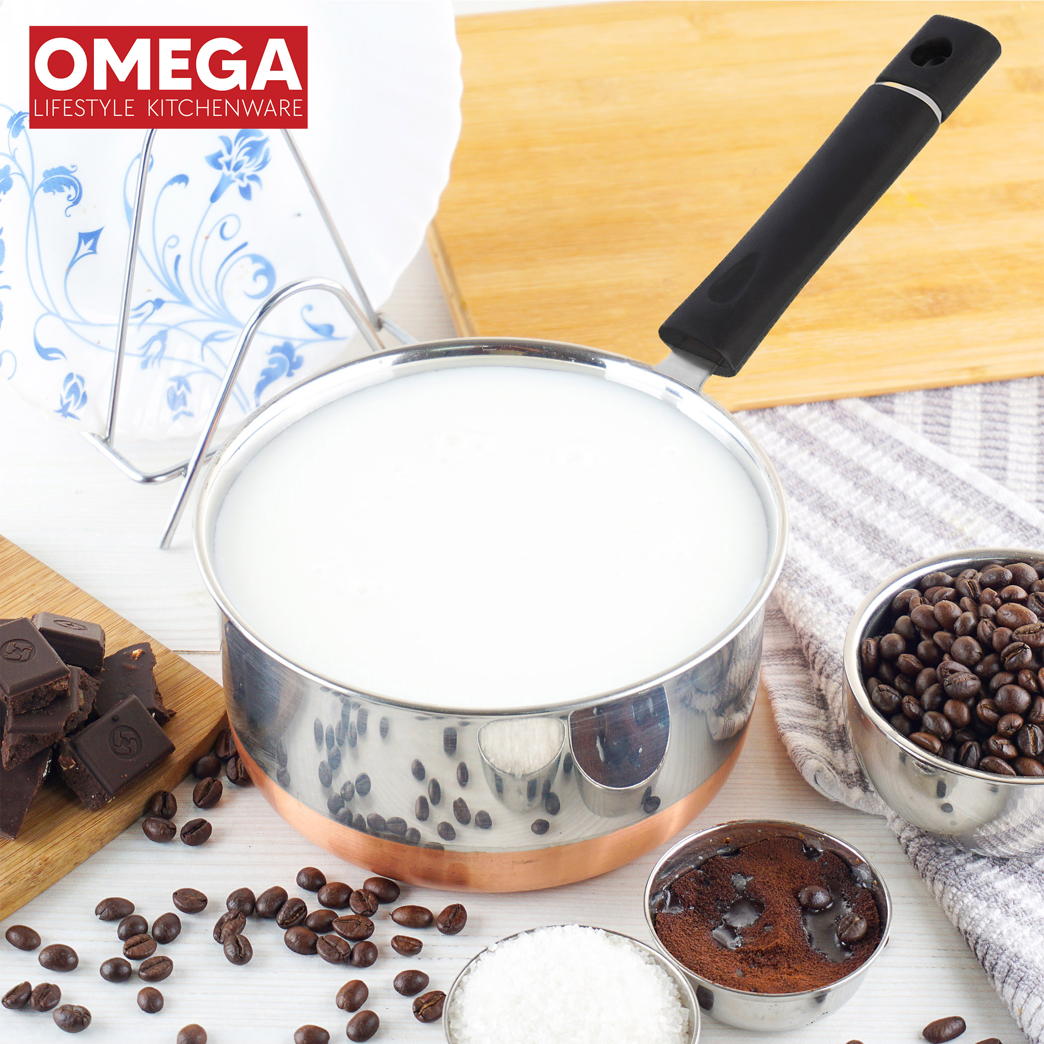OMEGA 3Pcs Stainless Steel Copper Bottom Cookware Set in Silver