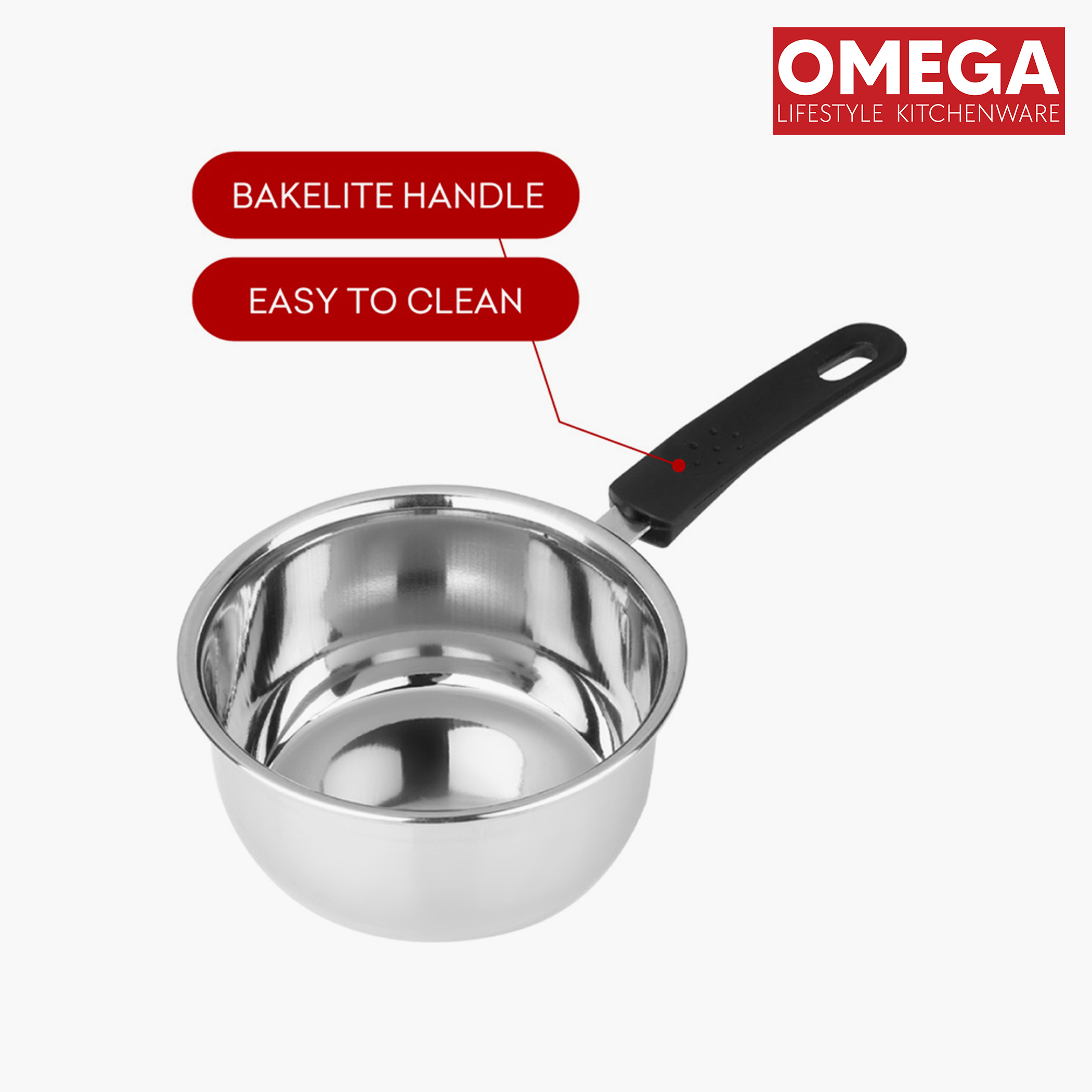 OMEGA 3Pcs Stainless Steel Flat Bottom Cookware Set in Silver