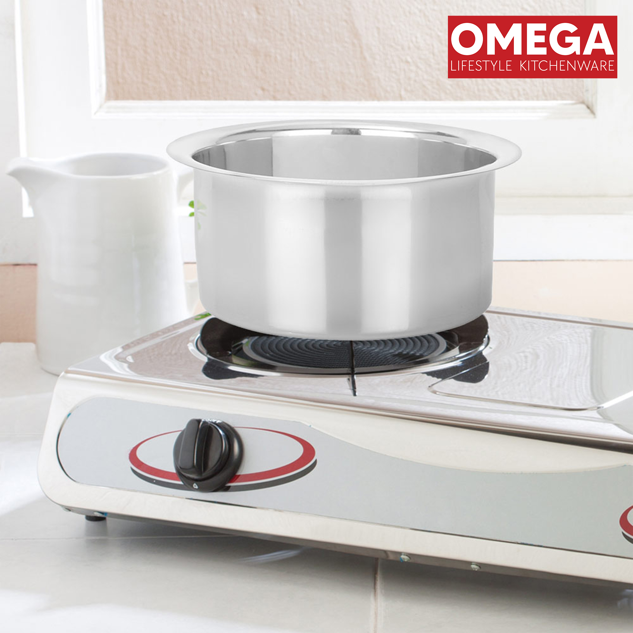 OMEGA 3Pcs Stainless Steel Flat Bottom Cookware Set in Silver