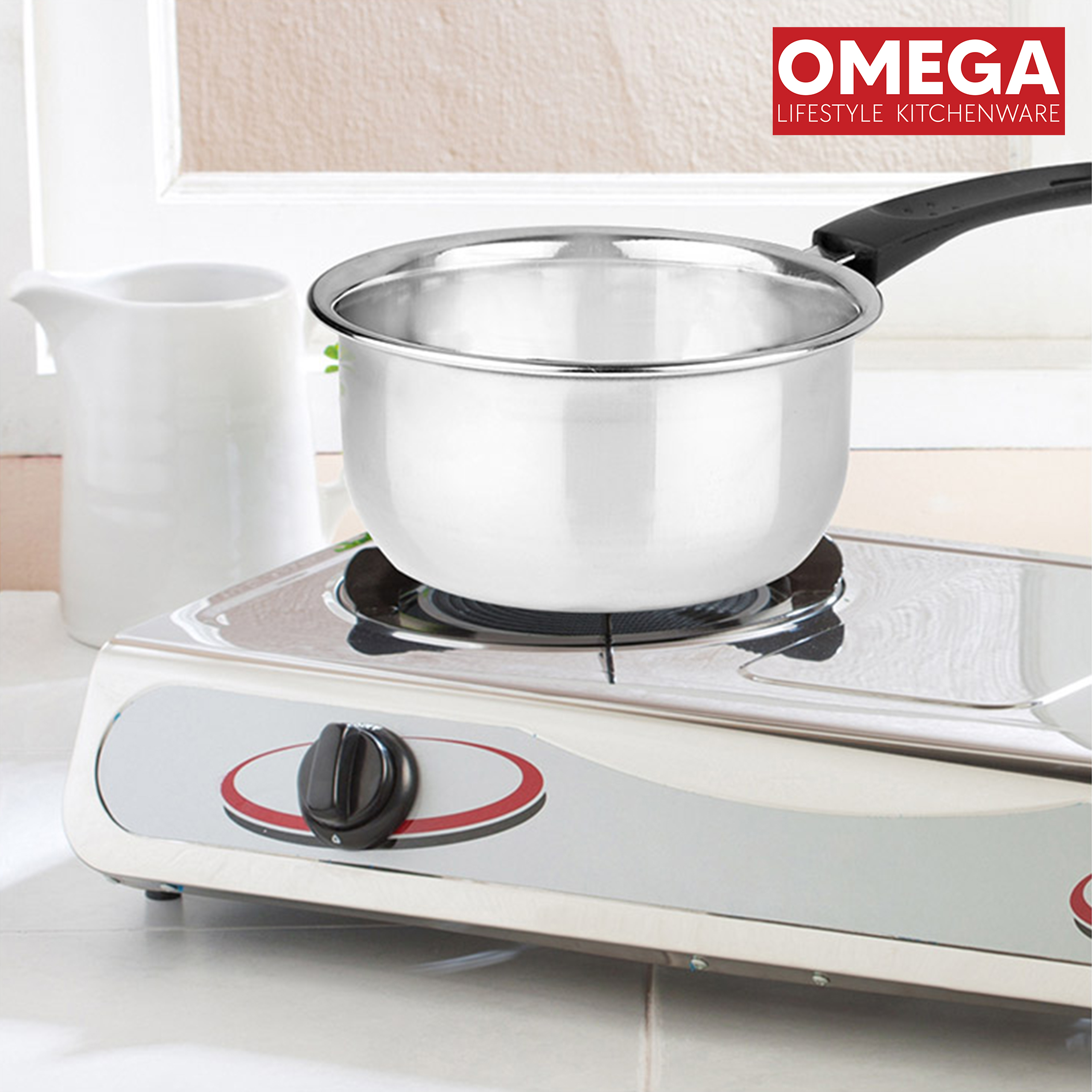 OMEGA 3Pcs Stainless Steel Flat Bottom Cookware Set in Silver