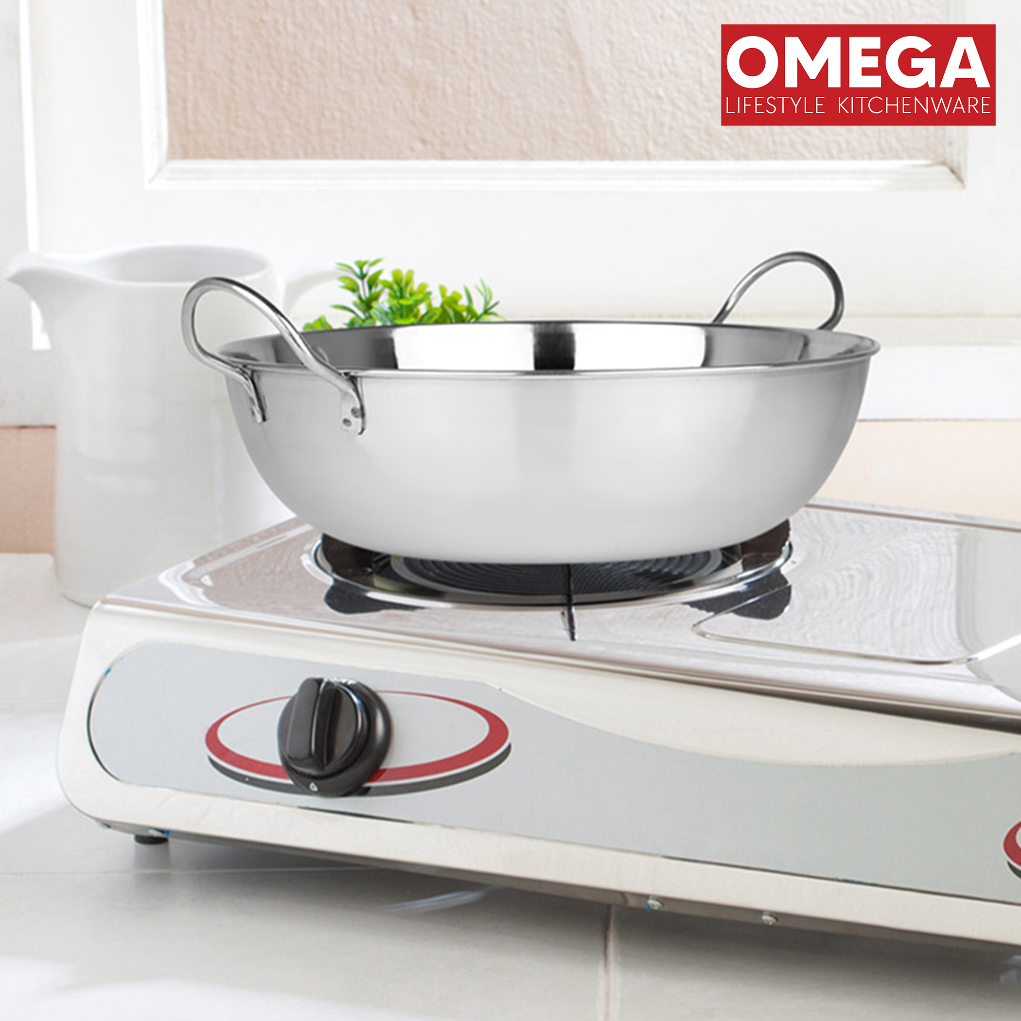 OMEGA 3Pcs Stainless Steel Flat Bottom Cookware Set in Silver