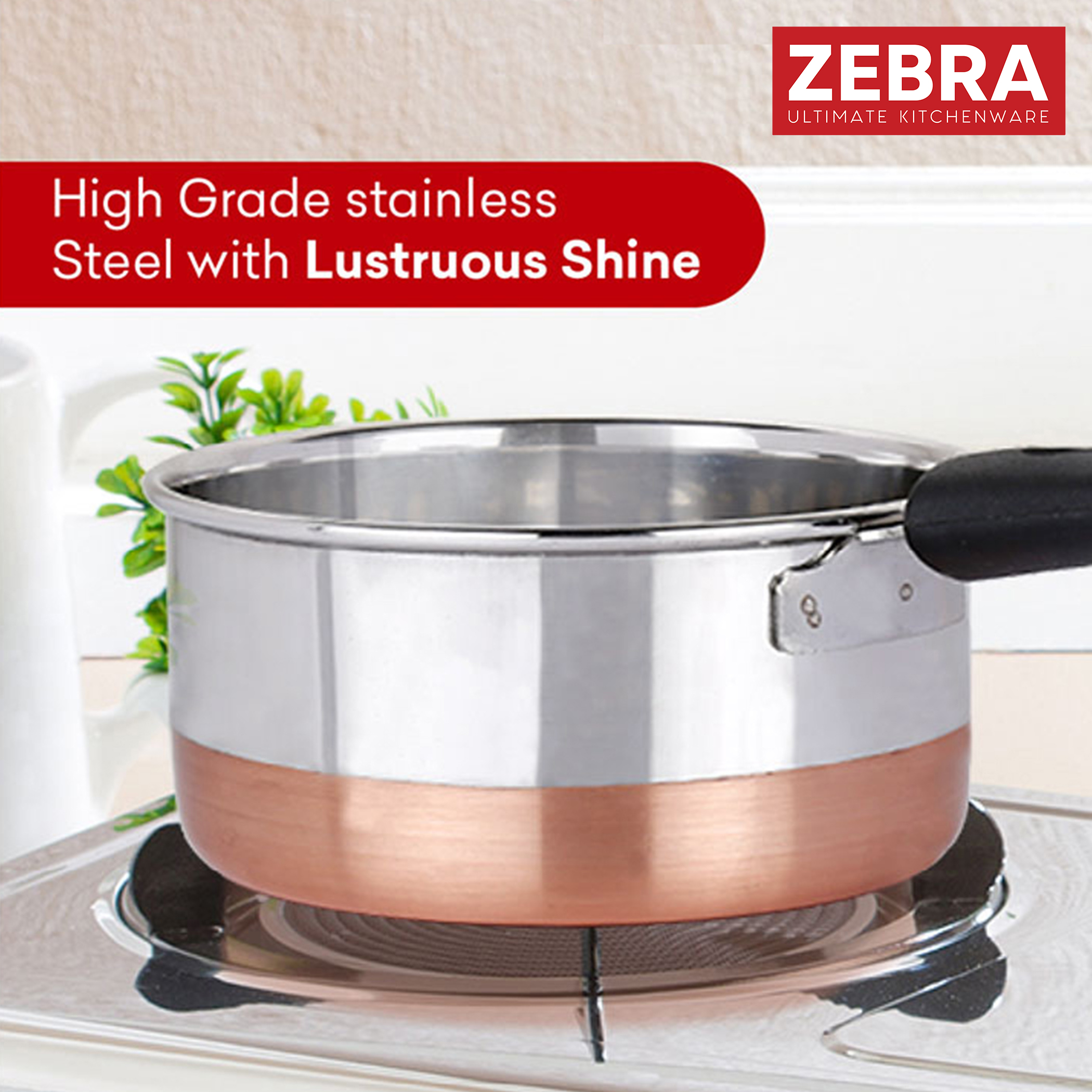 ZEBRA Stainless Steel Copper Bottom Saucepan - 2L in Silver