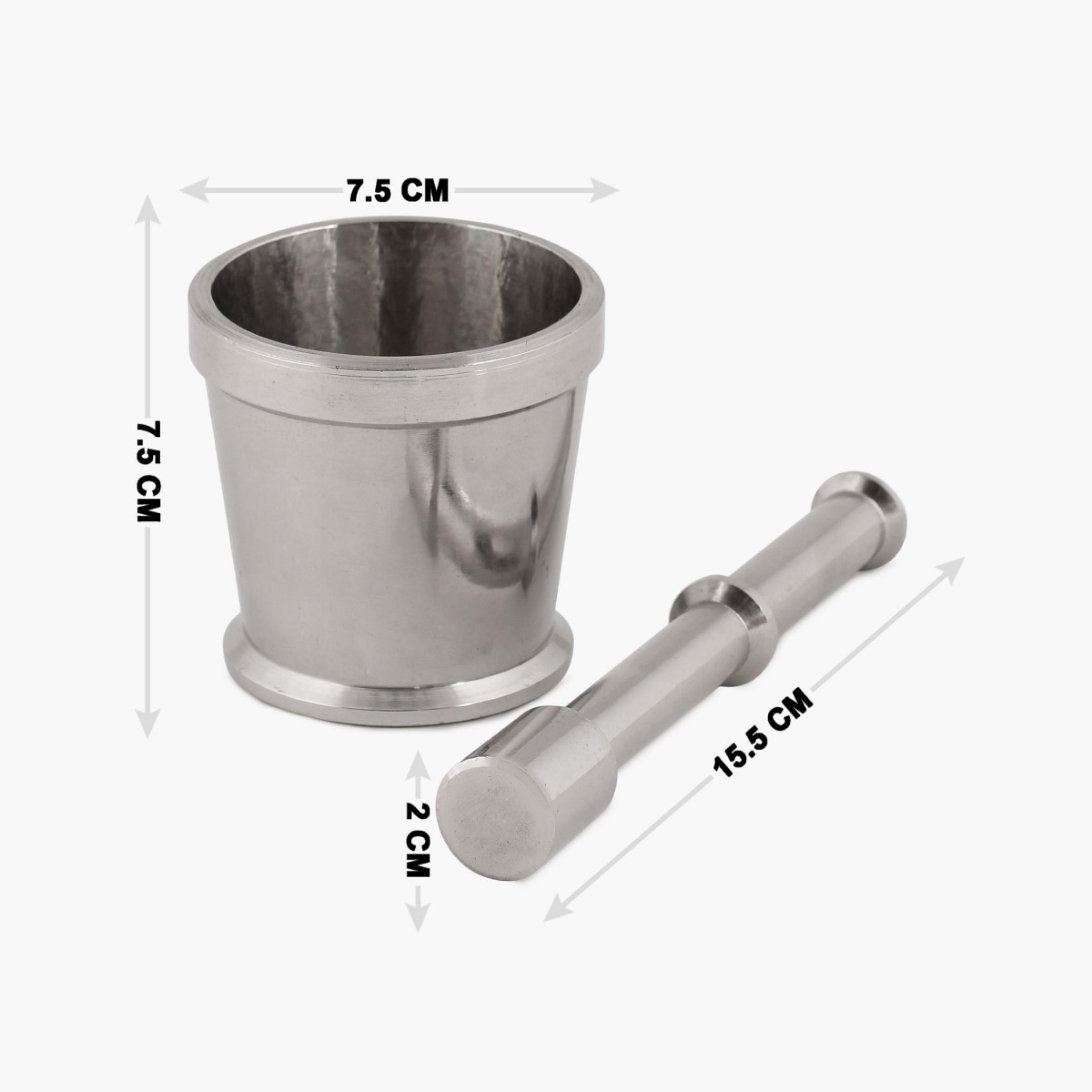 Glovia Stainless Steel Hand Grinding Mortar and Pestle Set in Silver