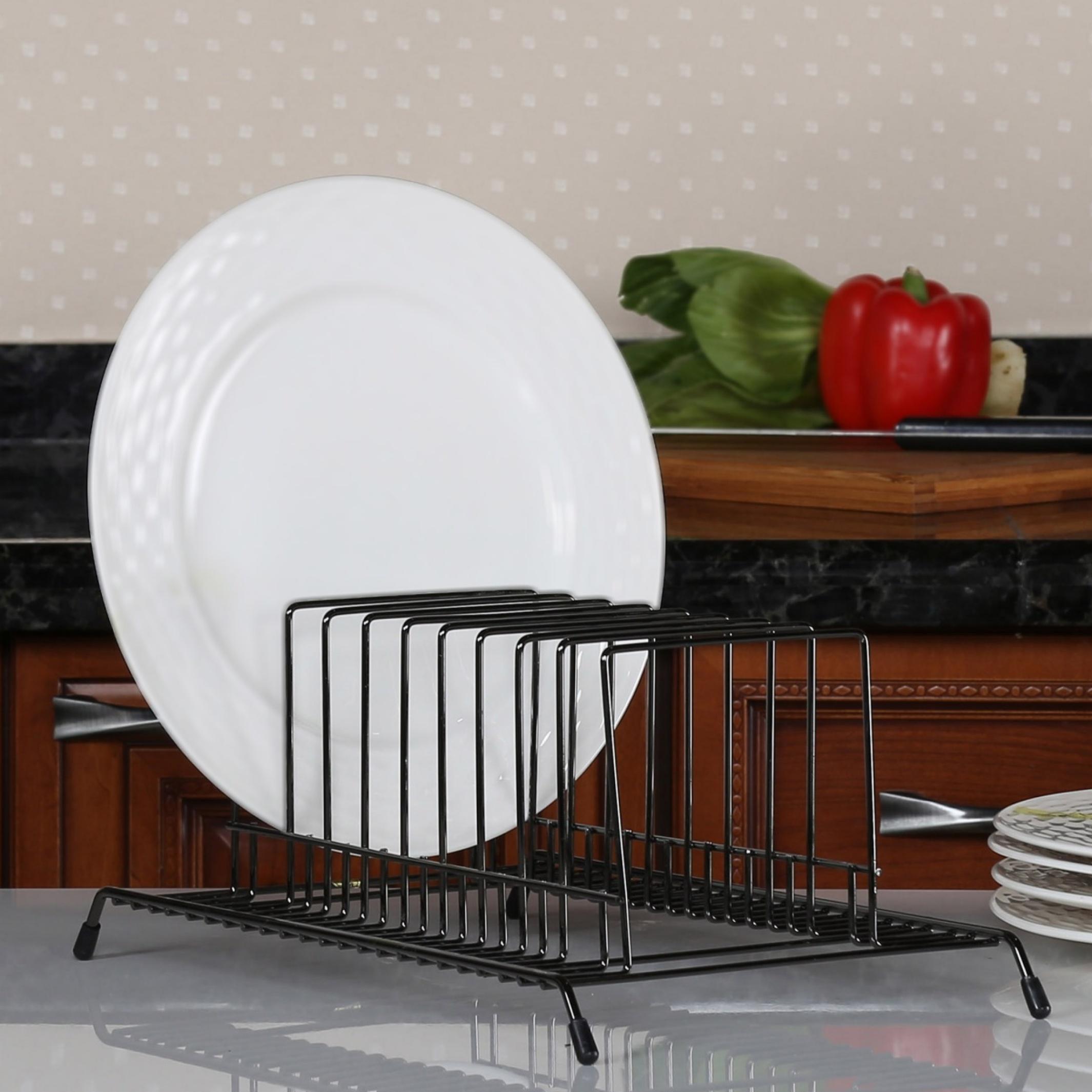 Gravel Solid Plate rack - Stainless Steel -  Plate Rack With Compartment - 34 cm x 21 cm x 15 cm - Black in Black