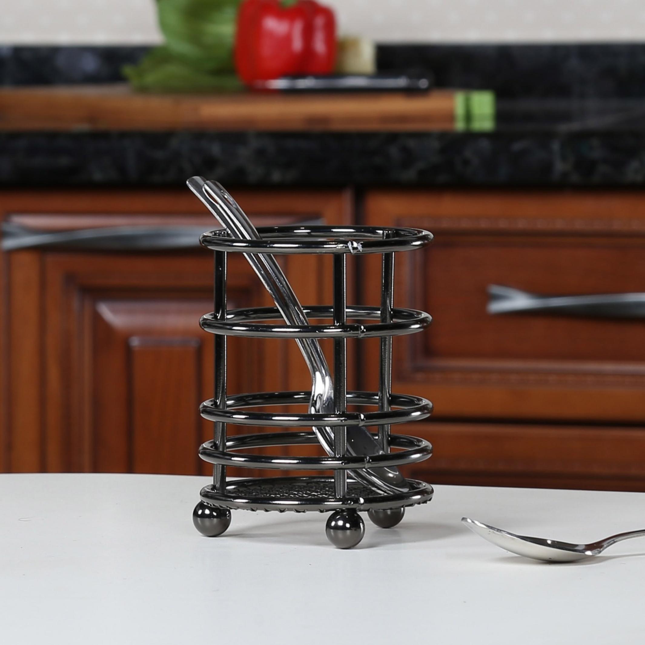 Gravel Solid Utensil Holder - Stainless Steel -  Utensil Holder - 9.5 cm x 9.5 cm x 12.5 cm - Black in Black
