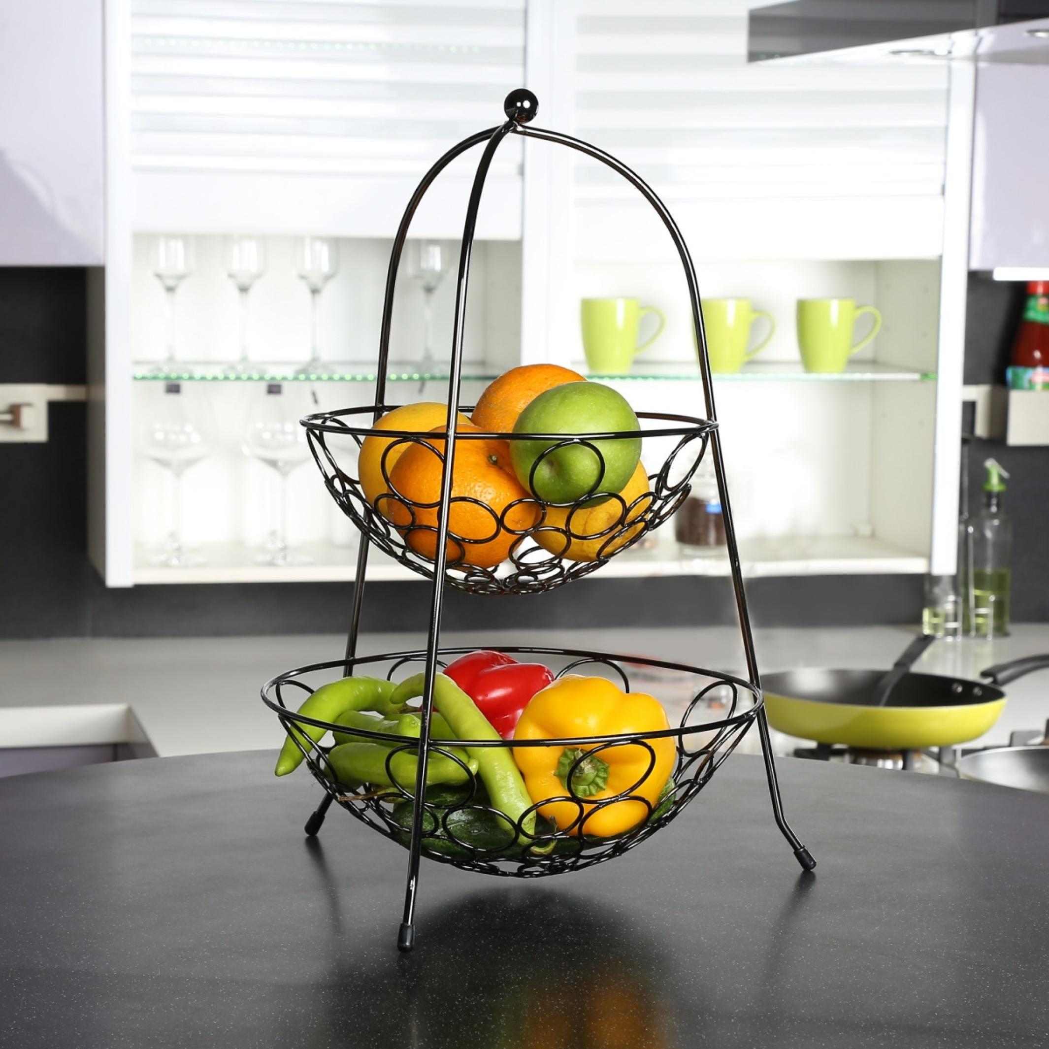 Gravel Solid Fruit Bowl & Basket  - Steel -  Fruit Basket - 31.5 cm x 31.5 cm x 42.6 cm - Black in Black