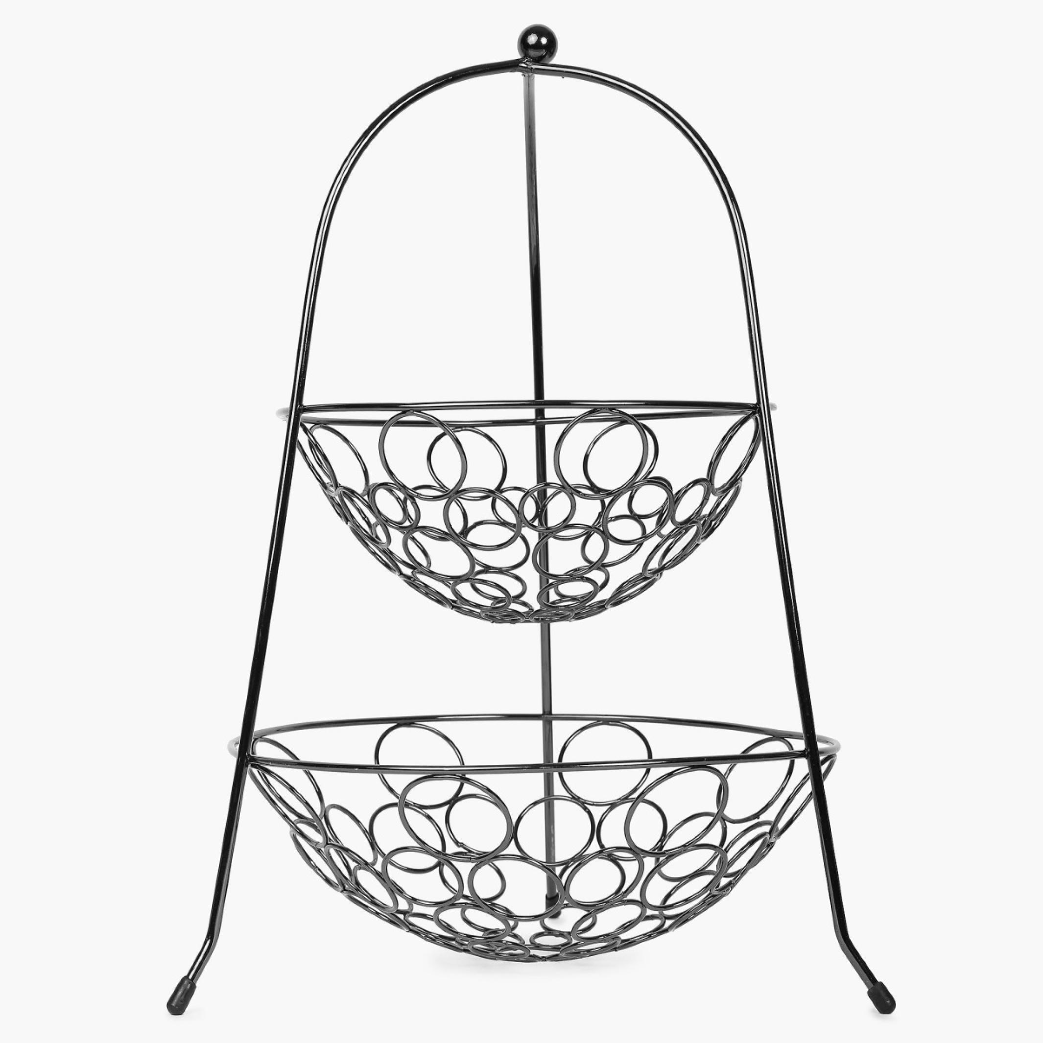 Gravel Solid Fruit Bowl & Basket  - Steel -  Fruit Basket - 31.5 cm x 31.5 cm x 42.6 cm - Black in Black